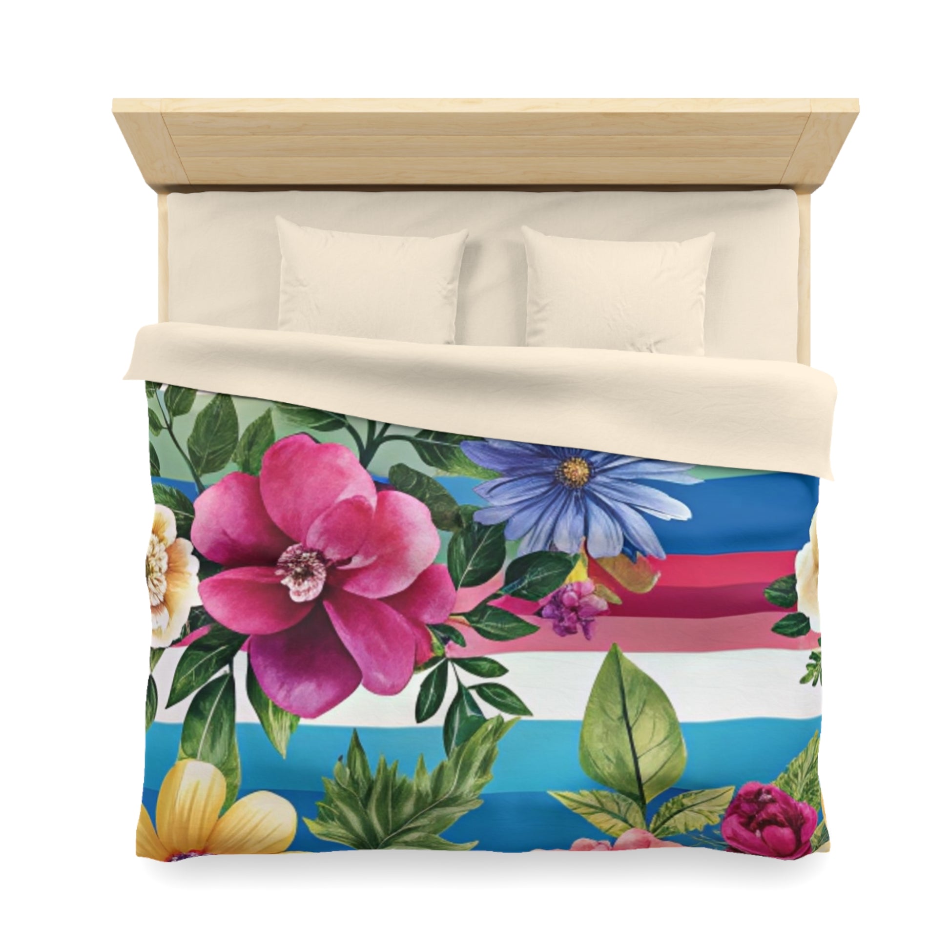 Floral Stripe 4K Microfiber Duvet Cover, Artsulli - Art is Long, Life is Short, Home Decor, , , , , , , 