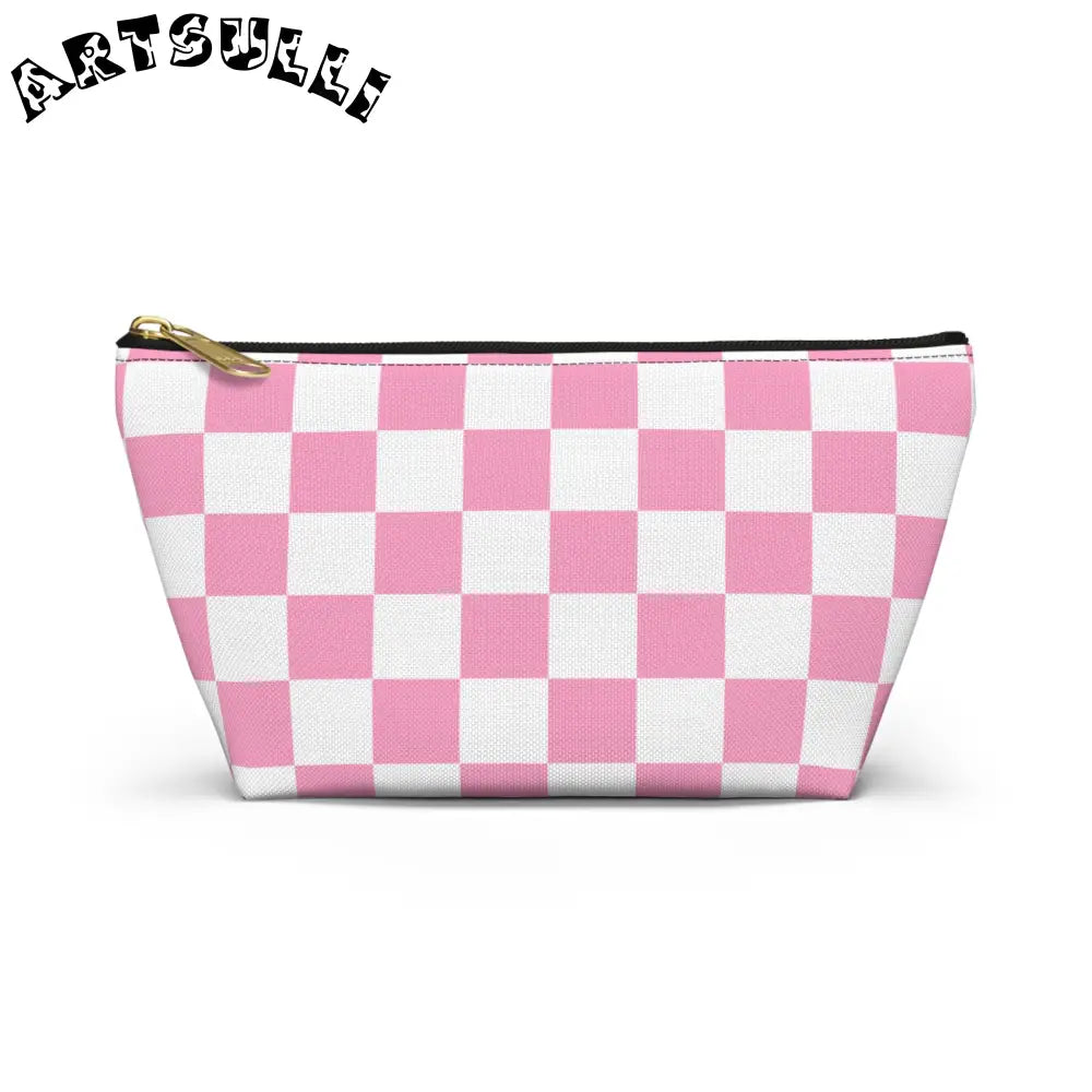 JAKKOUTTHEBXX Checkerboard Hot Pink and White Accessory Pouch w