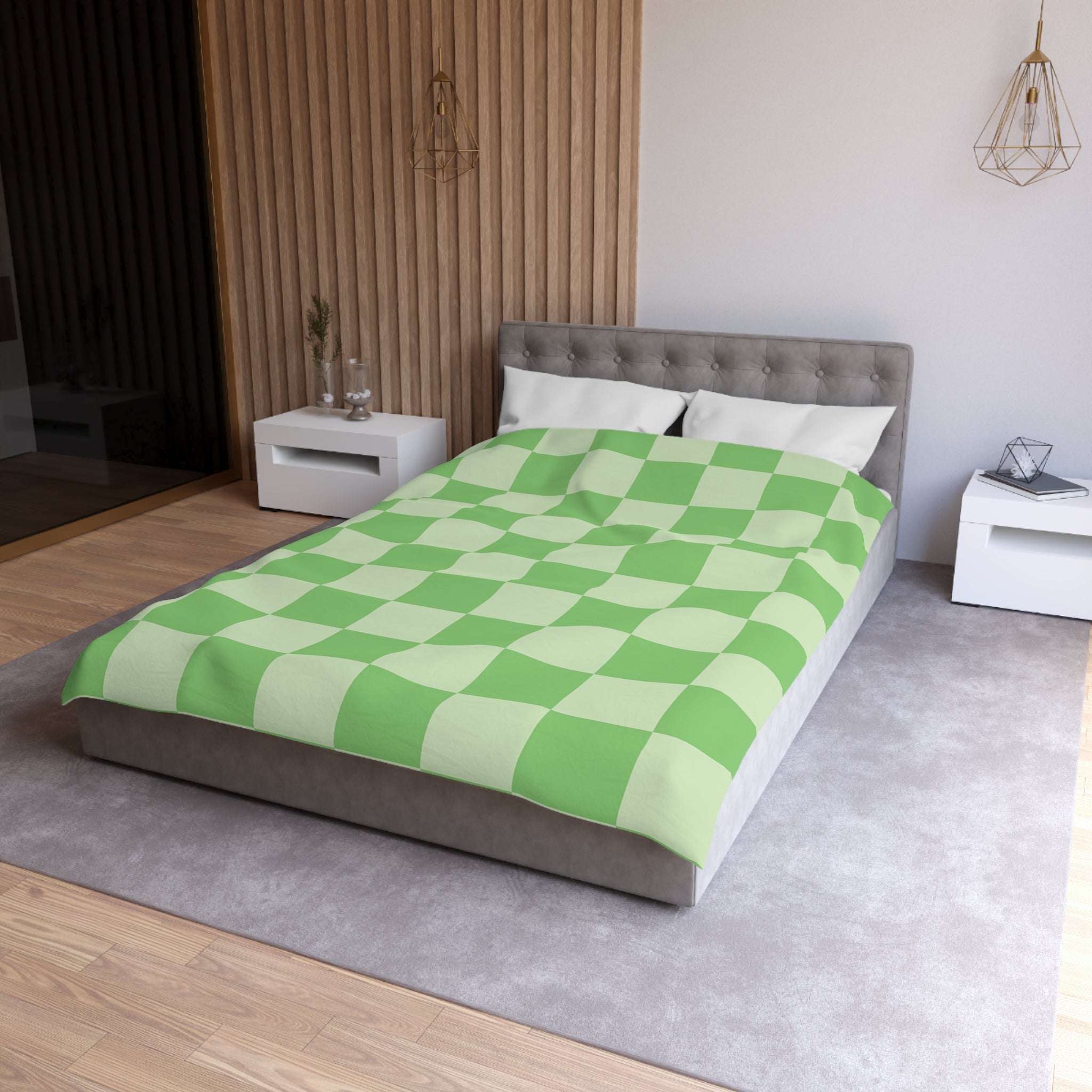Checkerboard Green Microfiber Duvet Cover, Artsulli - Art is Long, Life is Short, Home Decor, , , , , , , 