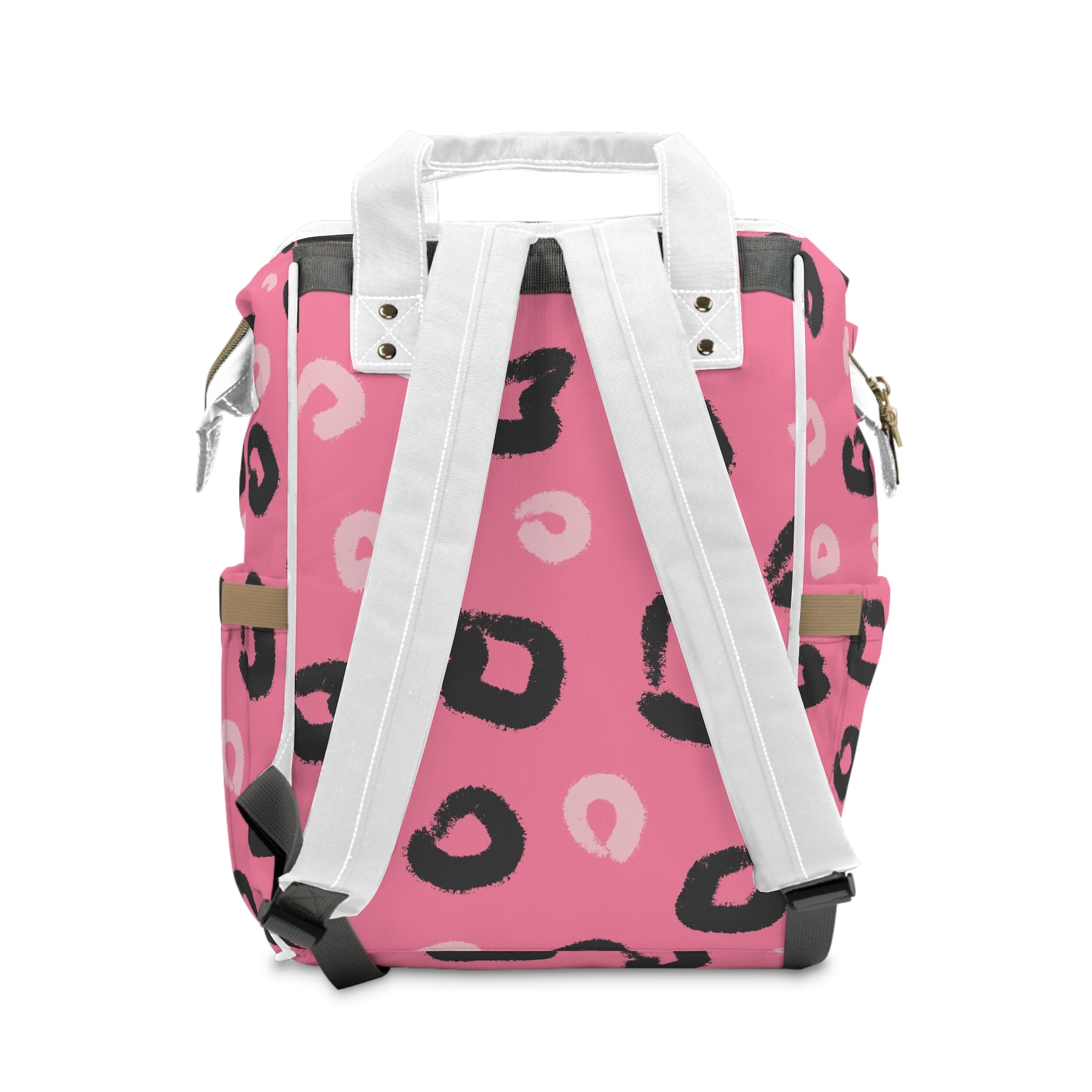 Leopard Print Pink Multifunctional Diaper Backpack, Artsulli - Art is Long, Life is Short, Bags, , , , , , , 