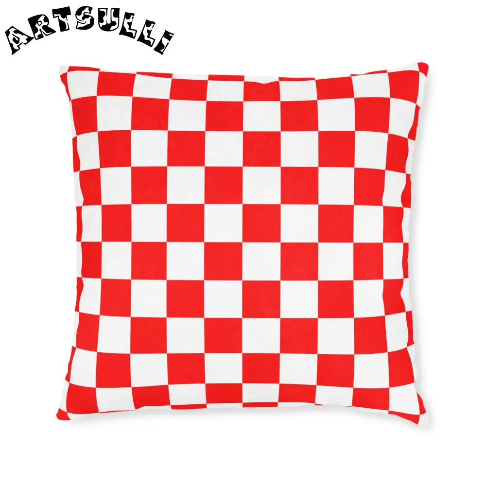 JAKKOUTTHEBXX Checkerboard Red and White Square Pillow JAKKOUTTHEBXX