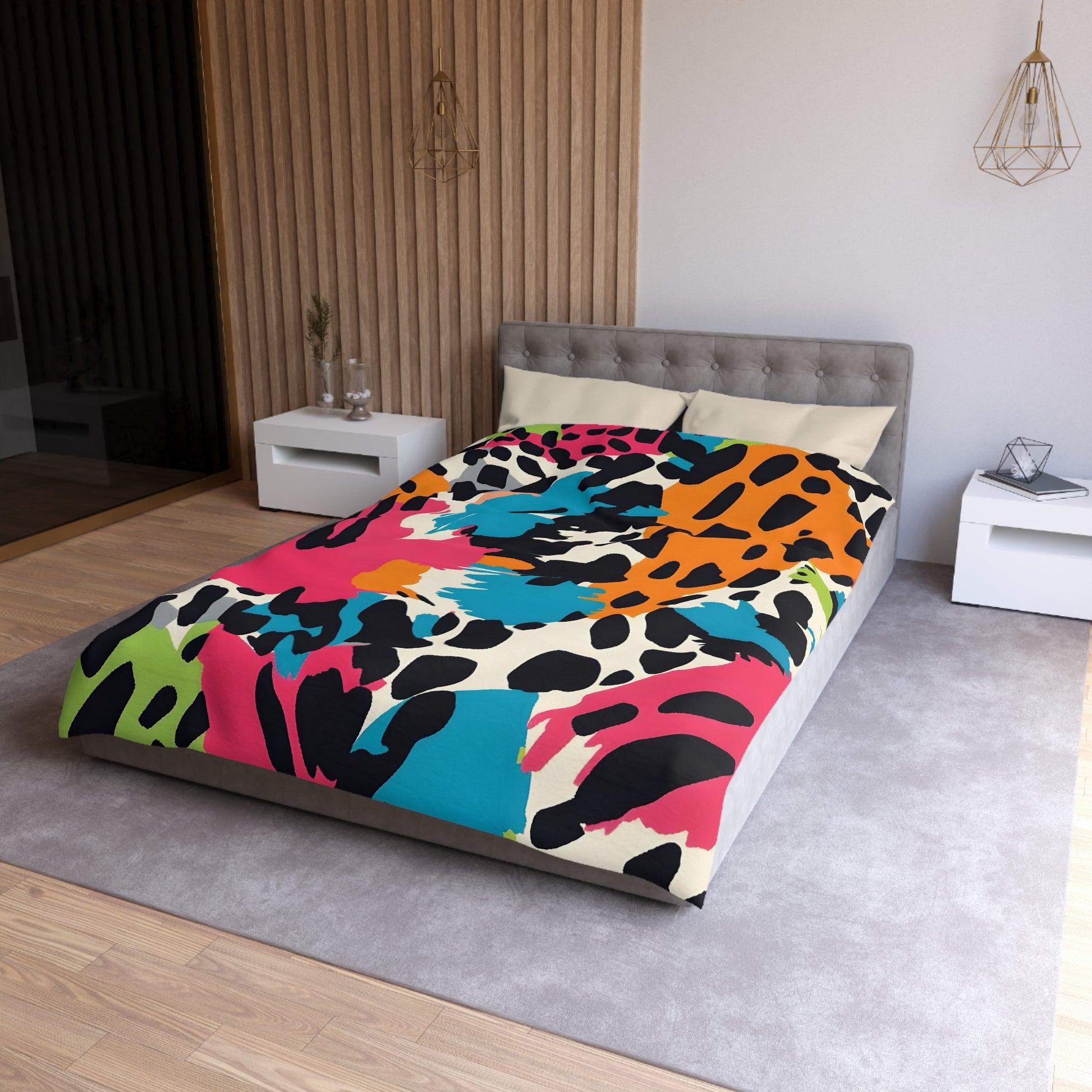 Wild Brush Strokes x Animal Print Multi-Color Microfiber Duvet Cover, Artsulli - Art is Long, Life is Short, Home Decor, , , , , , , 