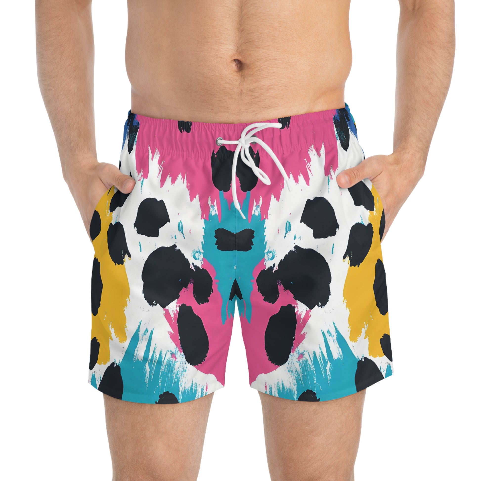 Leopard Print x Paint Brush Strokes Multi-Color Swim Trunks (AOP), Artsulli - Art is Long, Life is Short, All Over Prints, , , , , , , 