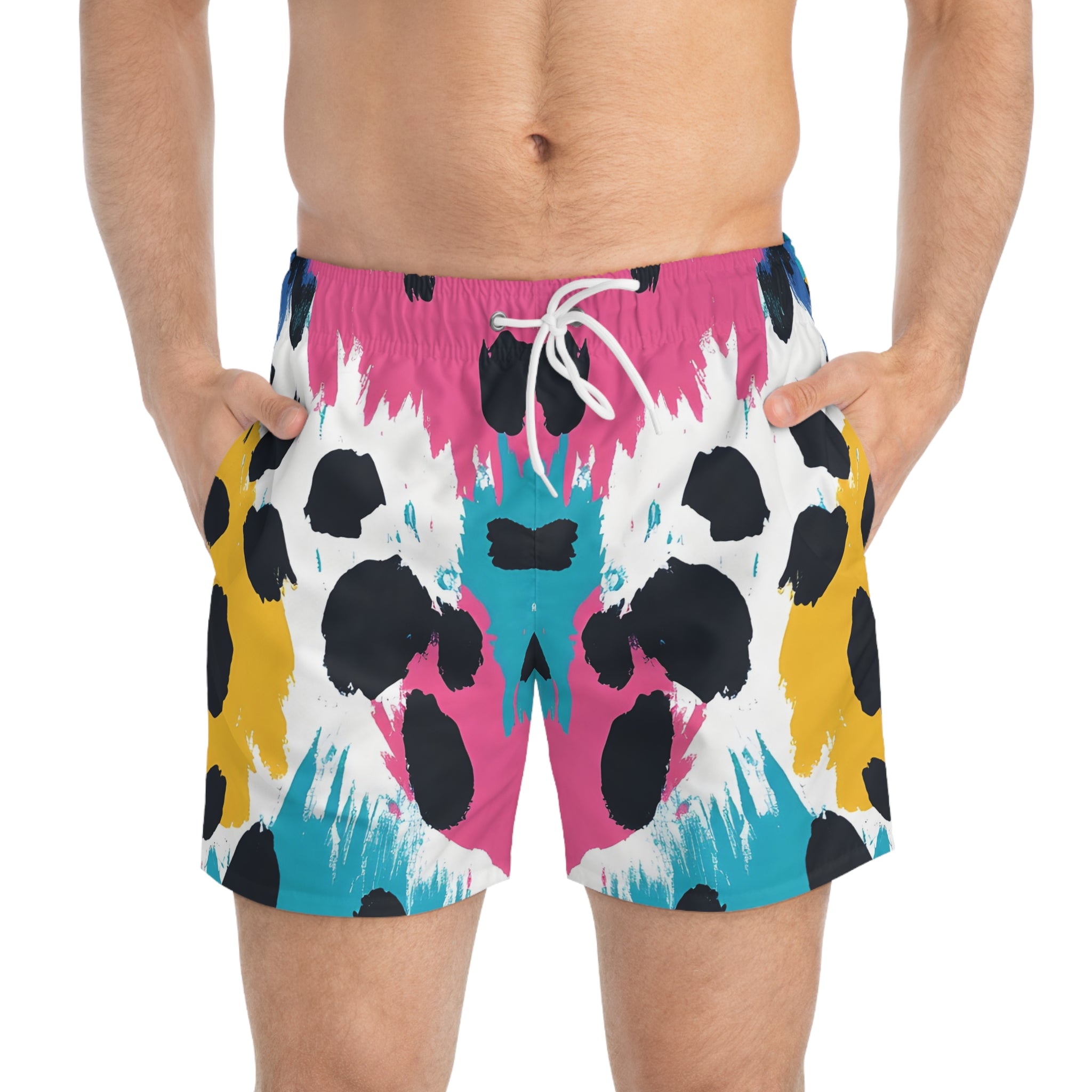 Leopard Print x Paint Brush Strokes Multi-Color Swim Trunks (AOP), Artsulli - Art is Long, Life is Short, All Over Prints, , , , , , , 