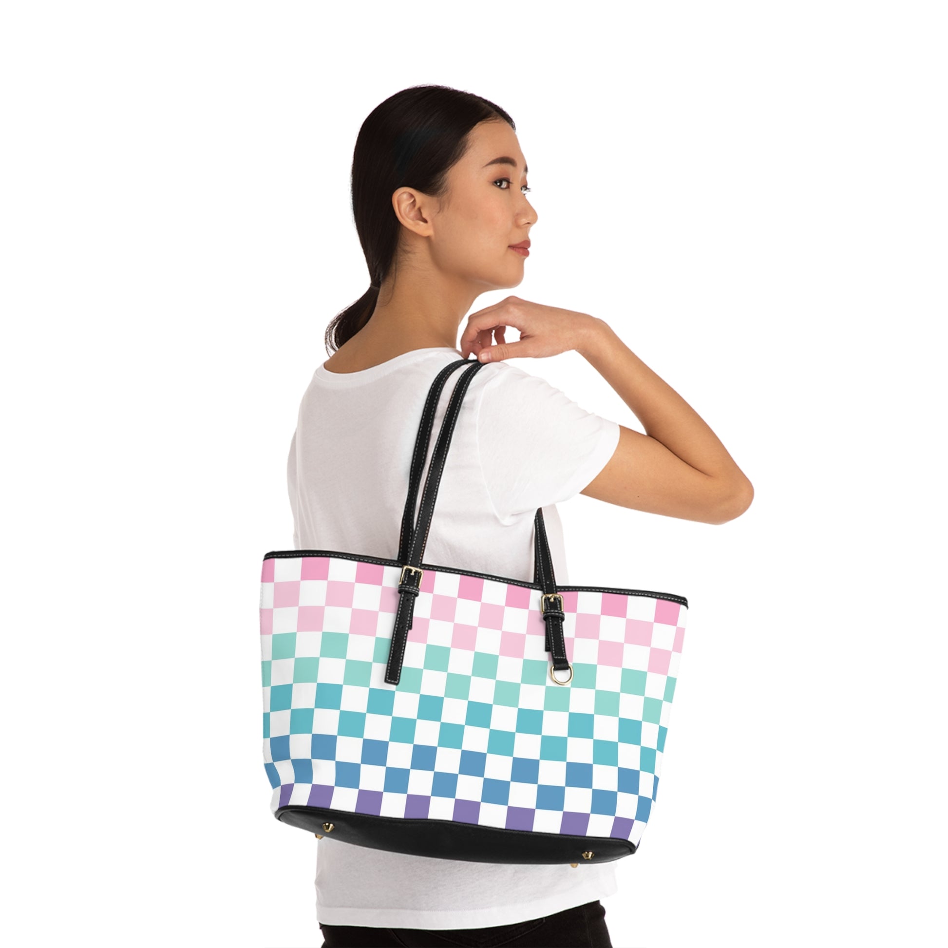 Vaporwave Rainbow  Checkerboard Multi-Color PU Leather Shoulder Bag, Artsulli - Art is Long, Life is Short, Bags, , , , , , , 