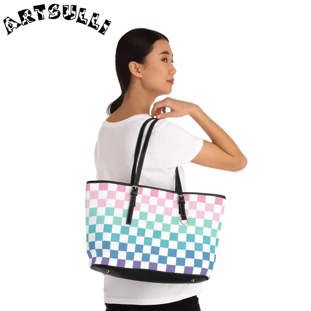 JAKKOUTTHEBXX Vaporwave Rainbow Checkerboard Multi-Color PU Leather