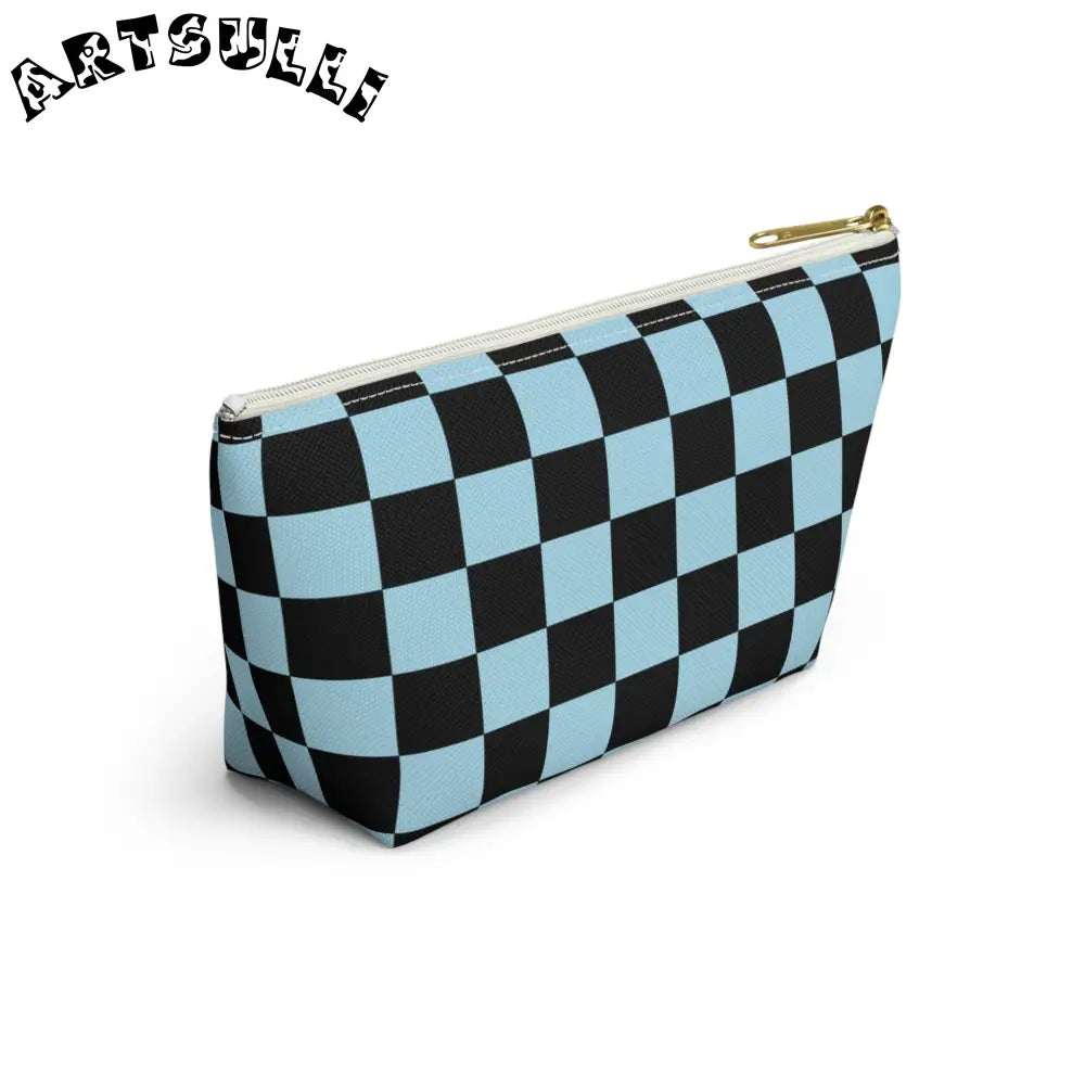 JAKKOUTTHEBXX Checkerboard Black and Blue Accessory Pouch w T-bottom