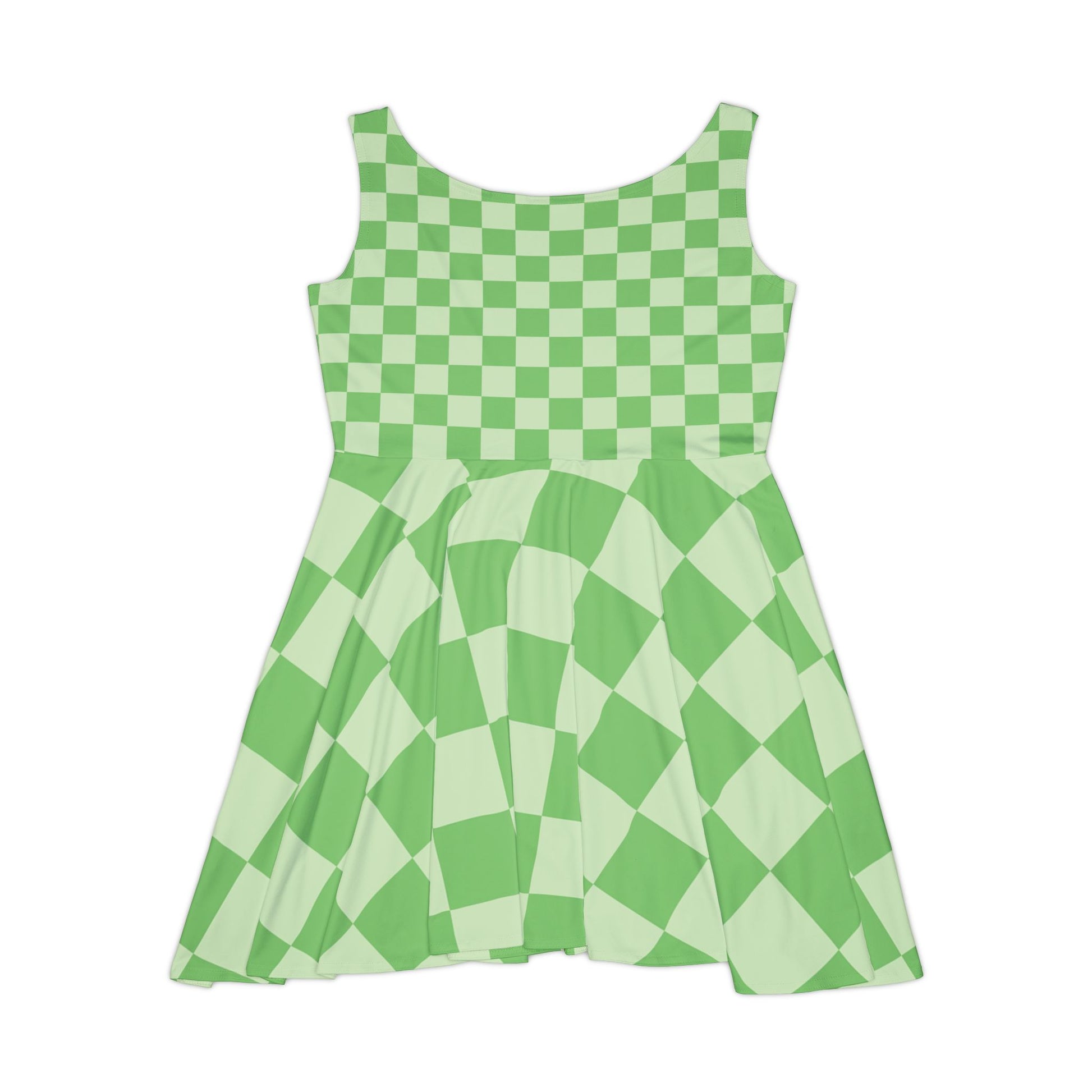 Checkerboard Green Women's Skater Dress (AOP), Artsulli - Art is Long, Life is Short, All Over Prints, , , , , , , 