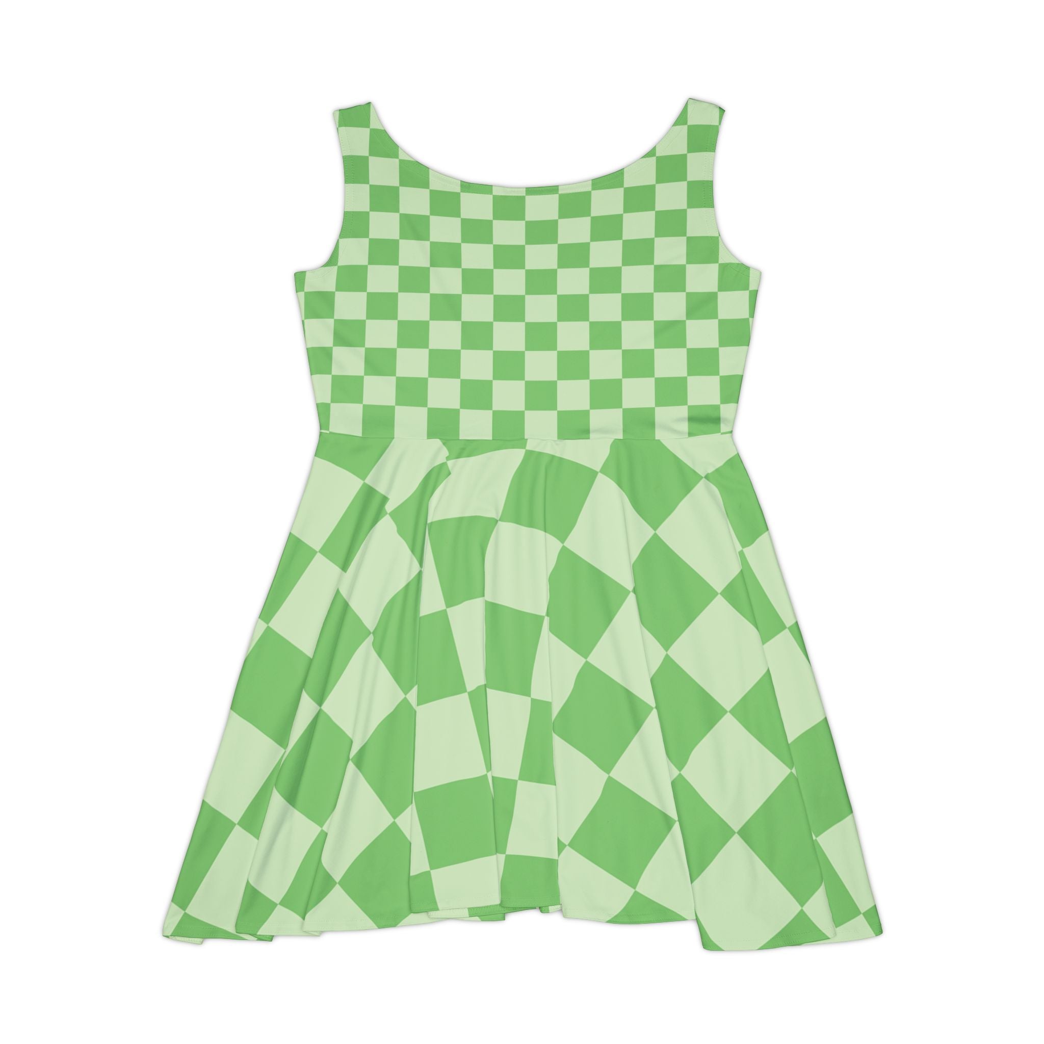 Checkerboard Green Women's Skater Dress (AOP), Artsulli - Art is Long, Life is Short, All Over Prints, , , , , , , 