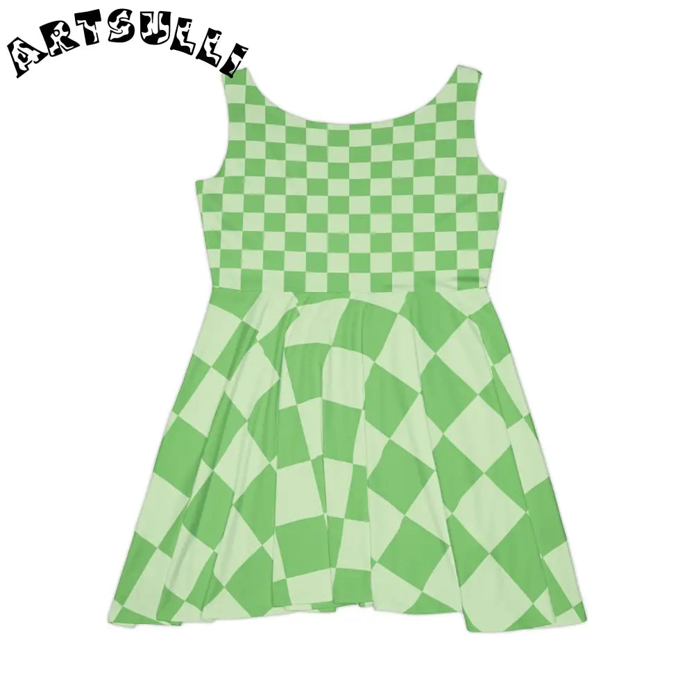 JAKKOUTTHEBXX Checkerboard Green Women’s Skater Dress (AOP)
