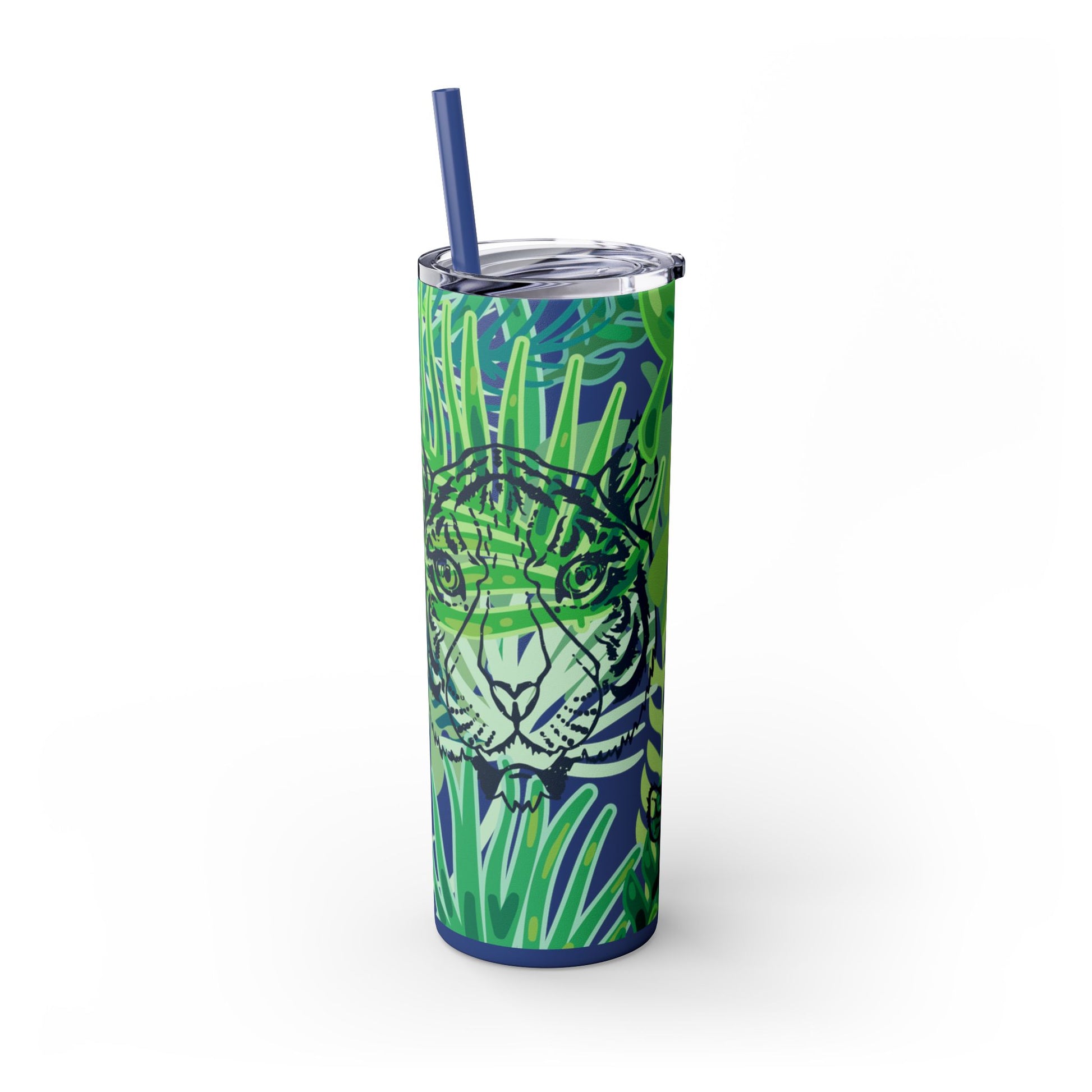 Tropical Jungle Tigers Green Skinny Tumbler with Straw, 20oz, Artsulli - Art is Long, Life is Short, Mug, , , , , , , 
