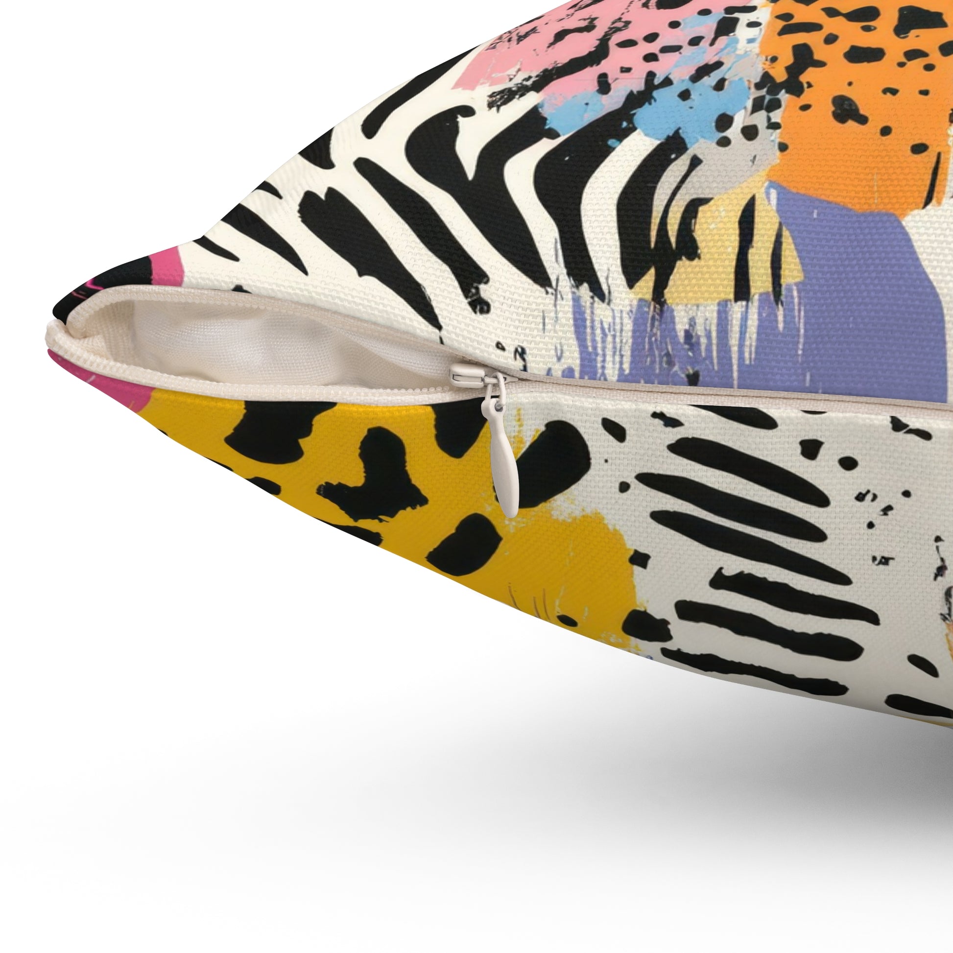 Animal Print x Paint Brush Strokes Multi-Color Spun Polyester Square Pillow, Artsulli - Art is Long, Life is Short, Home Decor, , , , , , , 