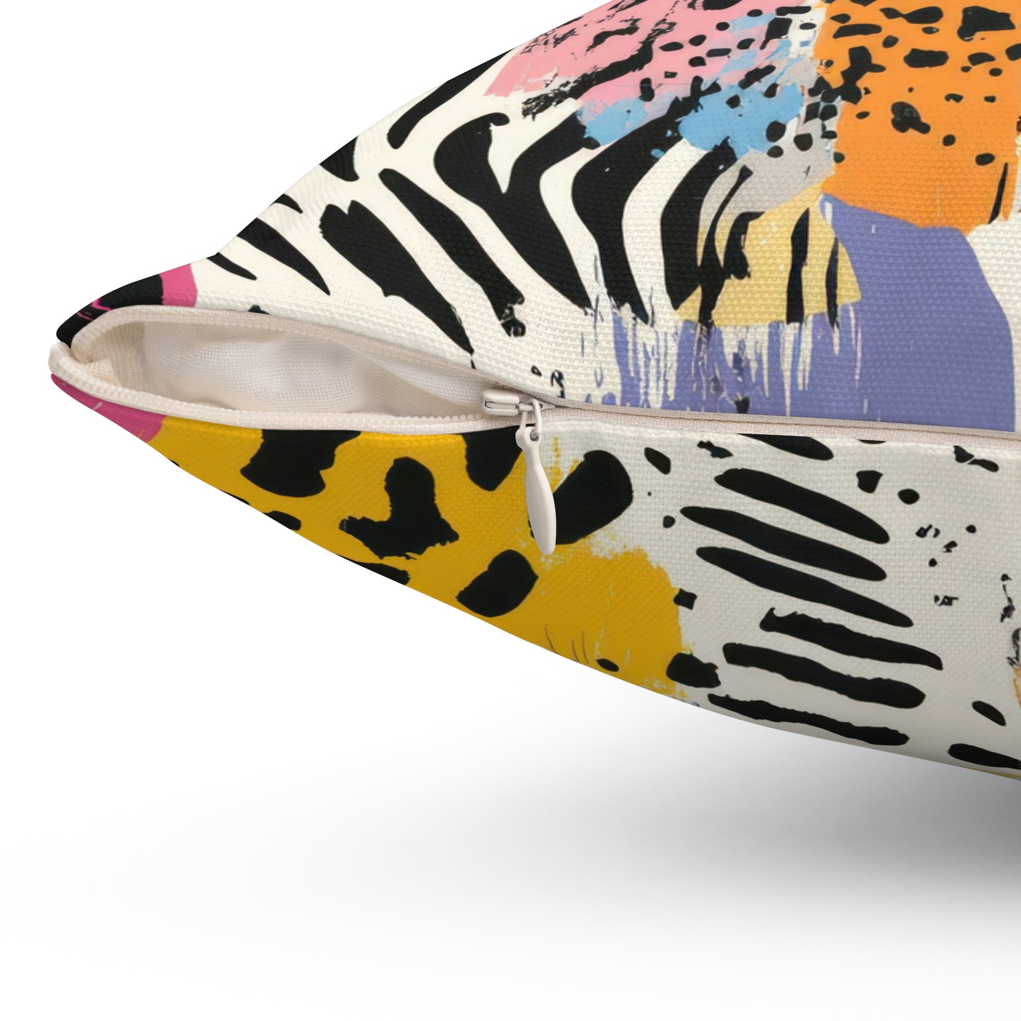 Animal Print x Paint Brush Strokes Multi-Color Spun Polyester Square Pillow, Artsulli - Art is Long, Life is Short, Home Decor, , , , , , , 