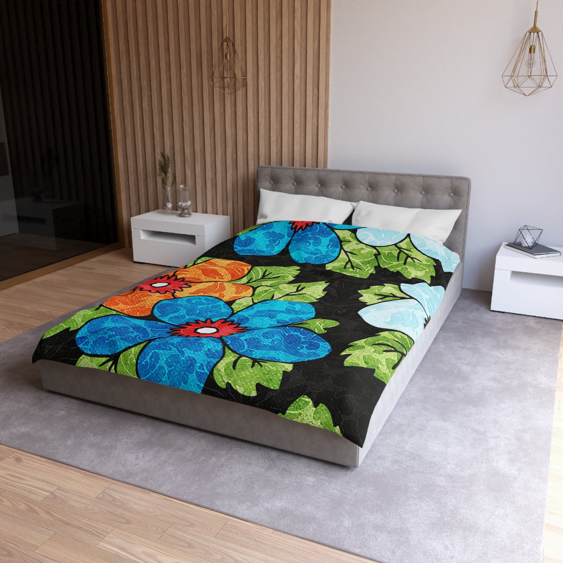 Groovy Black Floral Kl Microfiber Duvet Cover, Artsulli - Art is Long, Life is Short, Home Decor, , , , , , , 
