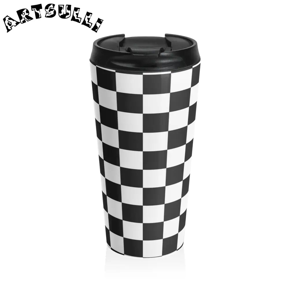 JAKKOUTTHEBXX Checkerboard White and Black Stainless Steel Travel