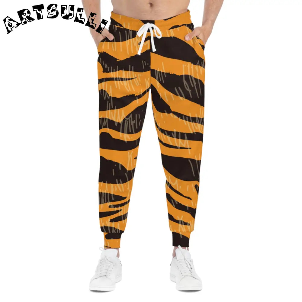 JAKKOUTTHEBXX Tiger Scratches Orange & Black Athletic Joggers (AOP)