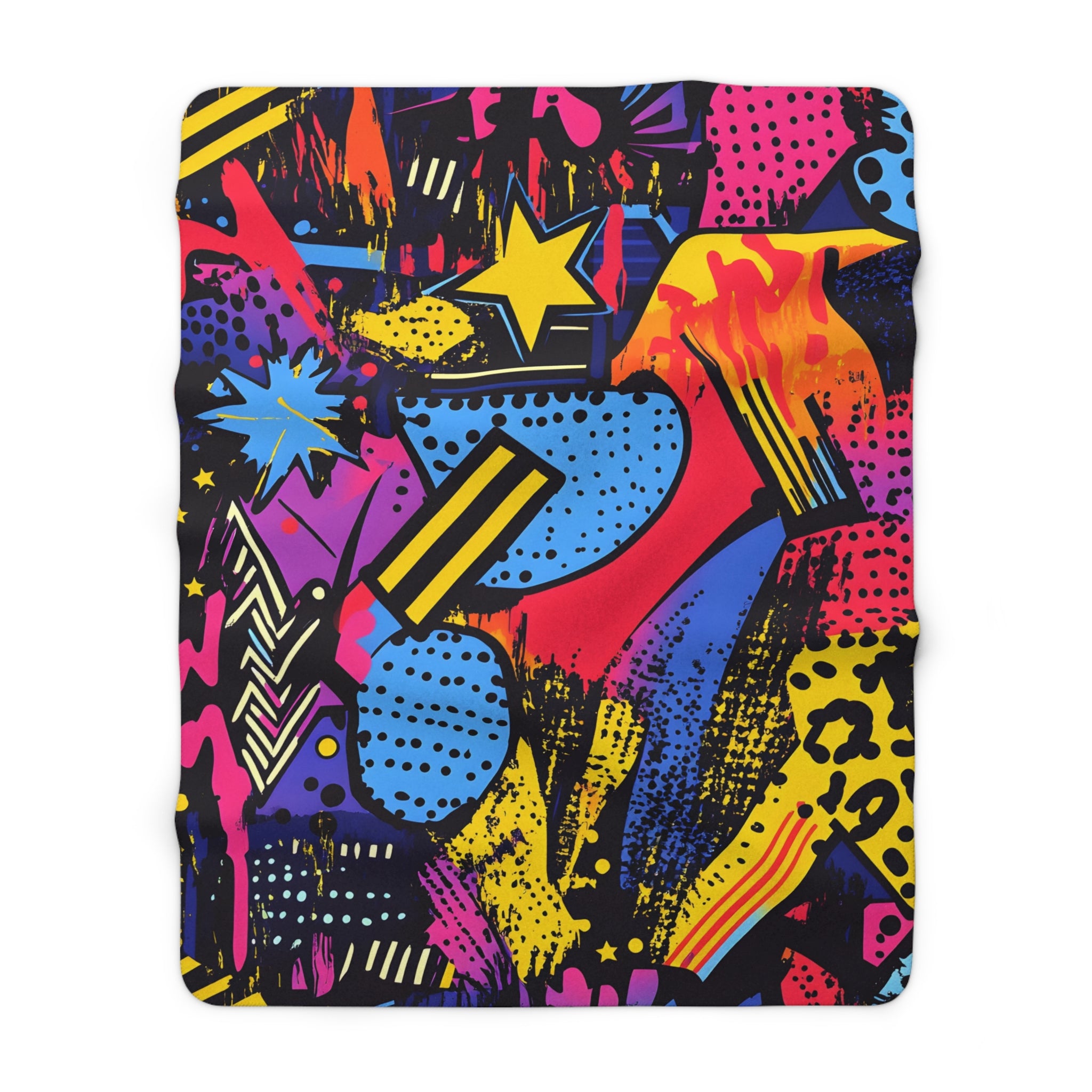 Retro Riot 80s Graffiti Stars Sherpa Fleece Blanket, Artsulli - Art is Long, Life is Short, Home Decor, Size, 60" × 80", , , , , 20462516850883096715