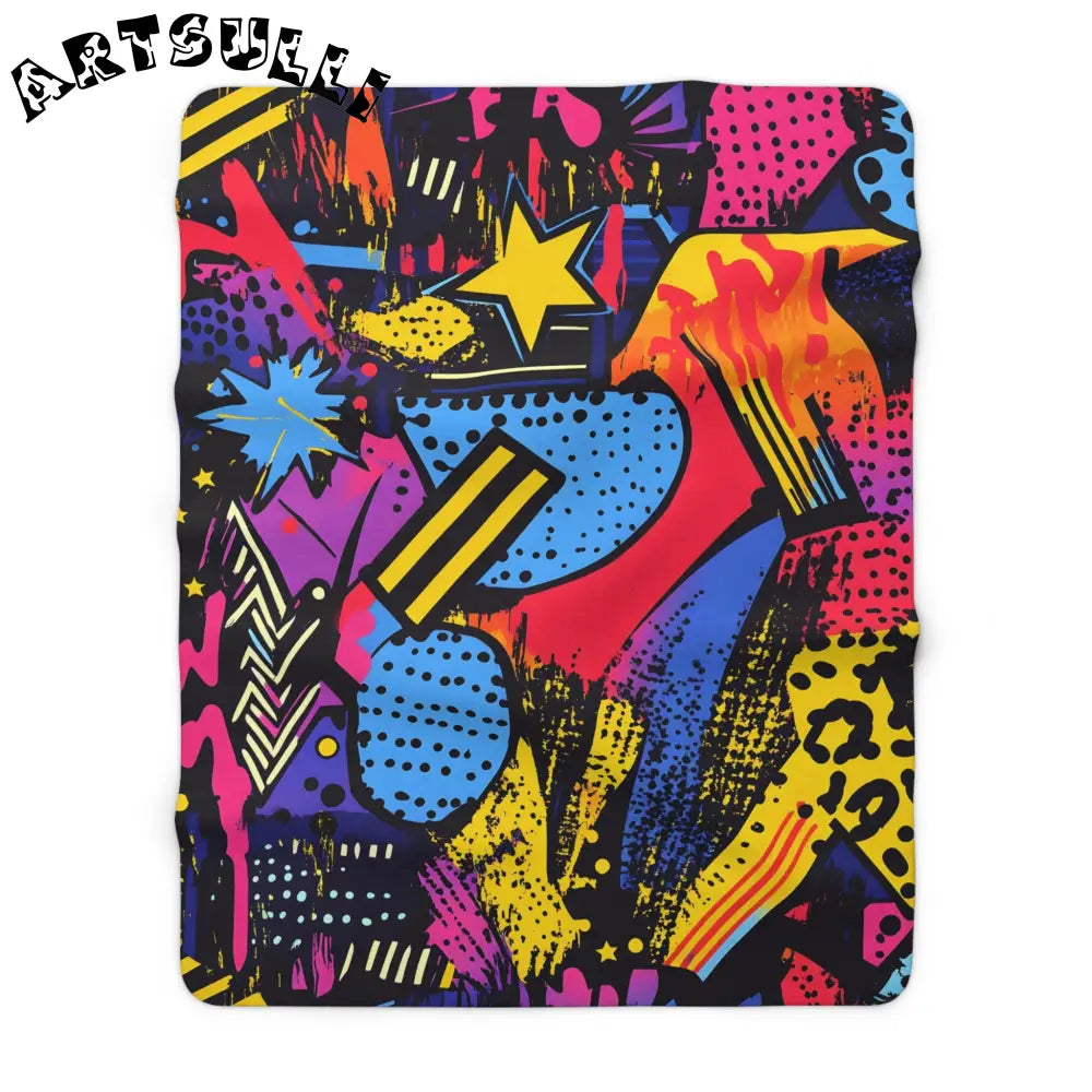 JAKKOUTTHEBXX Retro Riot 80s Graffiti Stars Sherpa Fleece Blanket