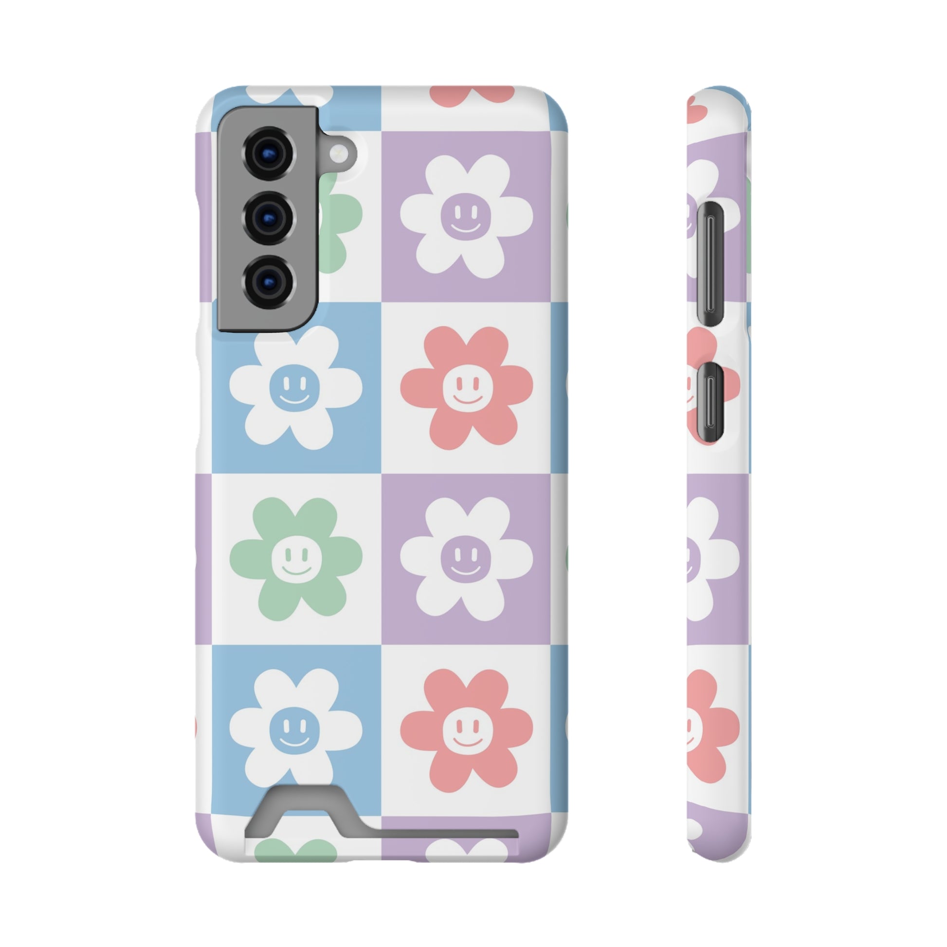 Chessboard x Smiley Face Flowers Multi-Color Phone Case With Card Holder, Artsulli - Art is Long, Life is Short, Phone Case, Size, Samsung Galaxy S21, Surface, Matte, Shape, With gift packaging, 93372057503790922237