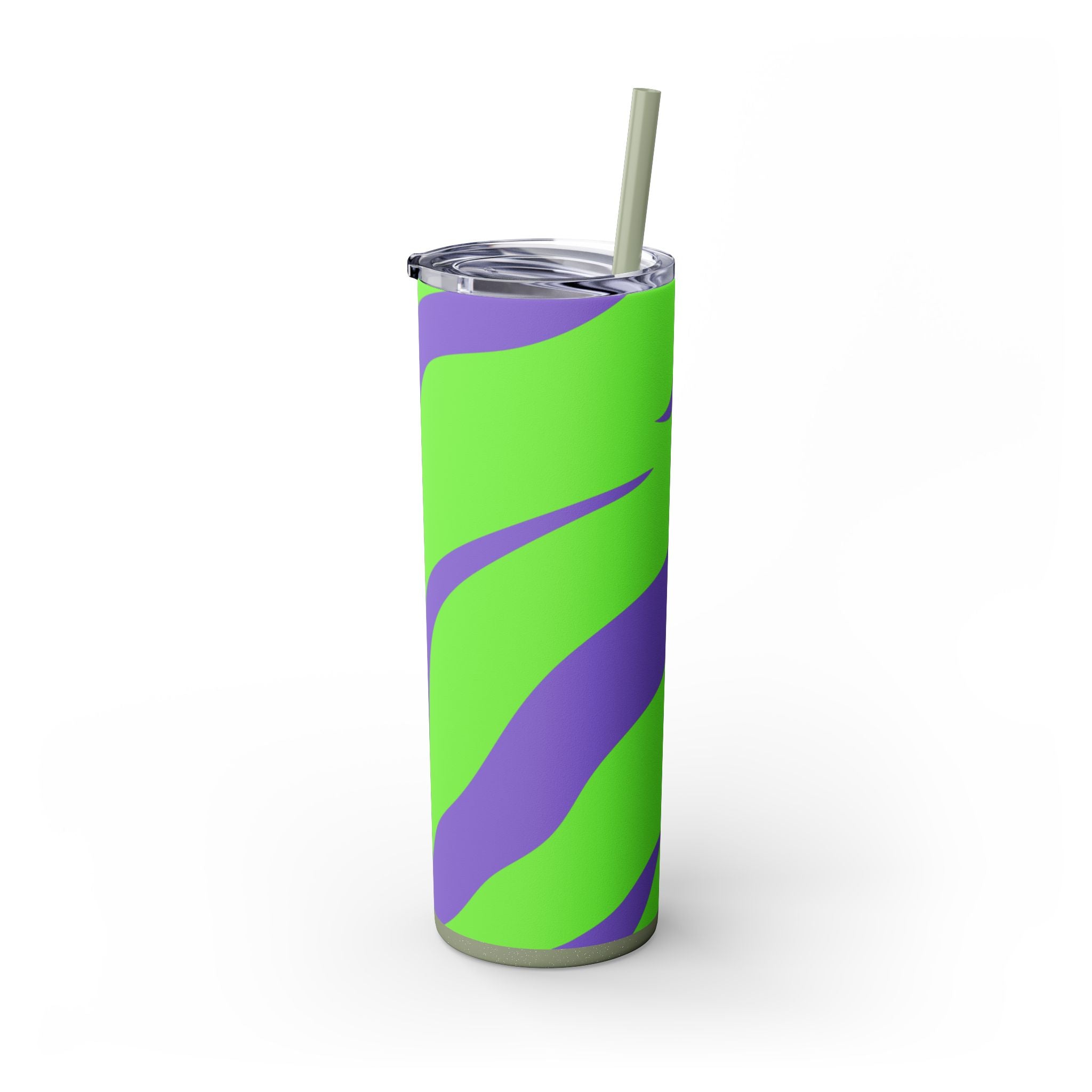 Tyrannosaurus Print Green and Purple Skinny Tumbler with Straw, 20oz, Artsulli - Art is Long, Life is Short, Mug, , , , , , , 