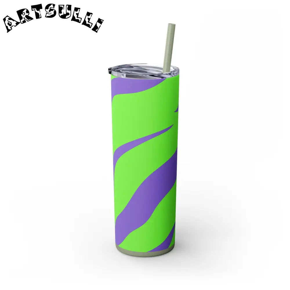JAKKOUTTHEBXX Tyrannosaurus Print Green and Purple Skinny Tumbler