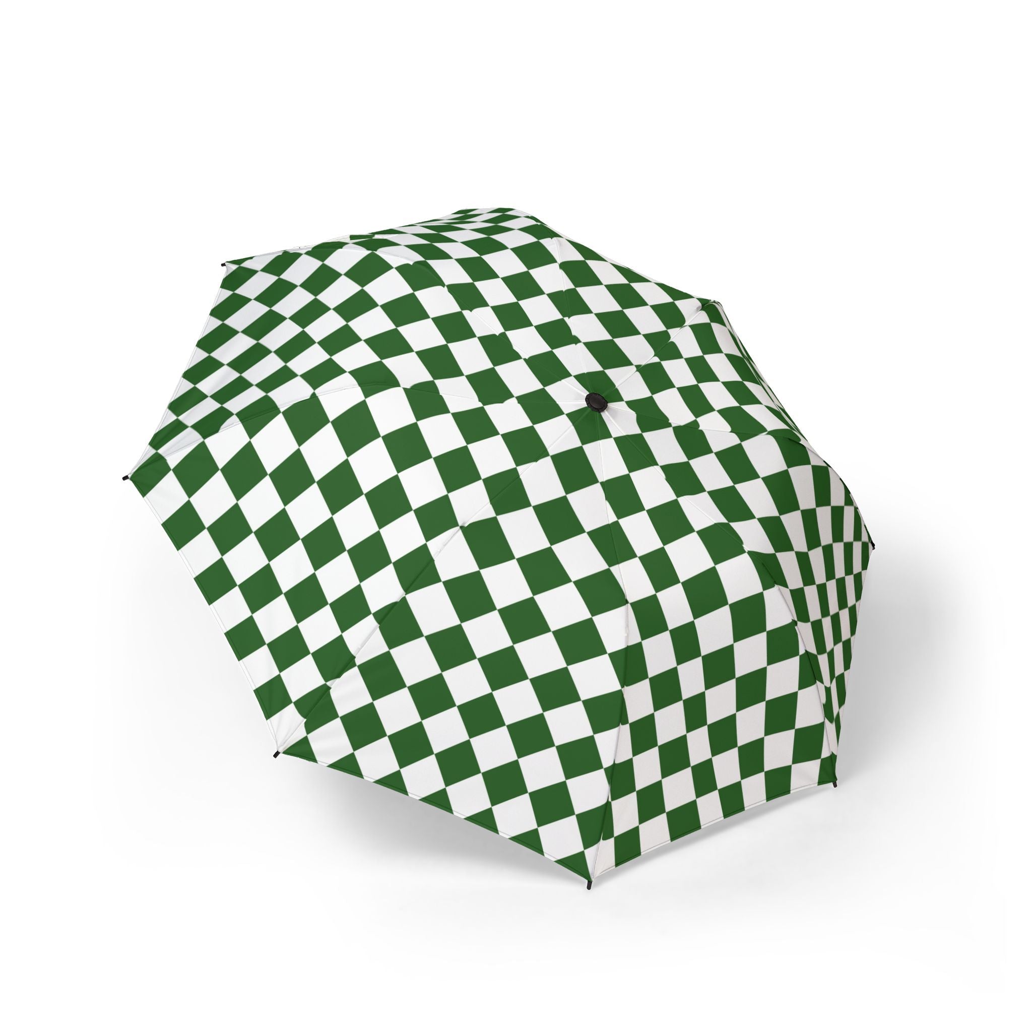 Checkerboard White and Dark Green Semi-Automatic Foldable Umbrella, Artsulli - Art is Long, Life is Short, Accessories, Size, One size, , , , , 51208248819327617887