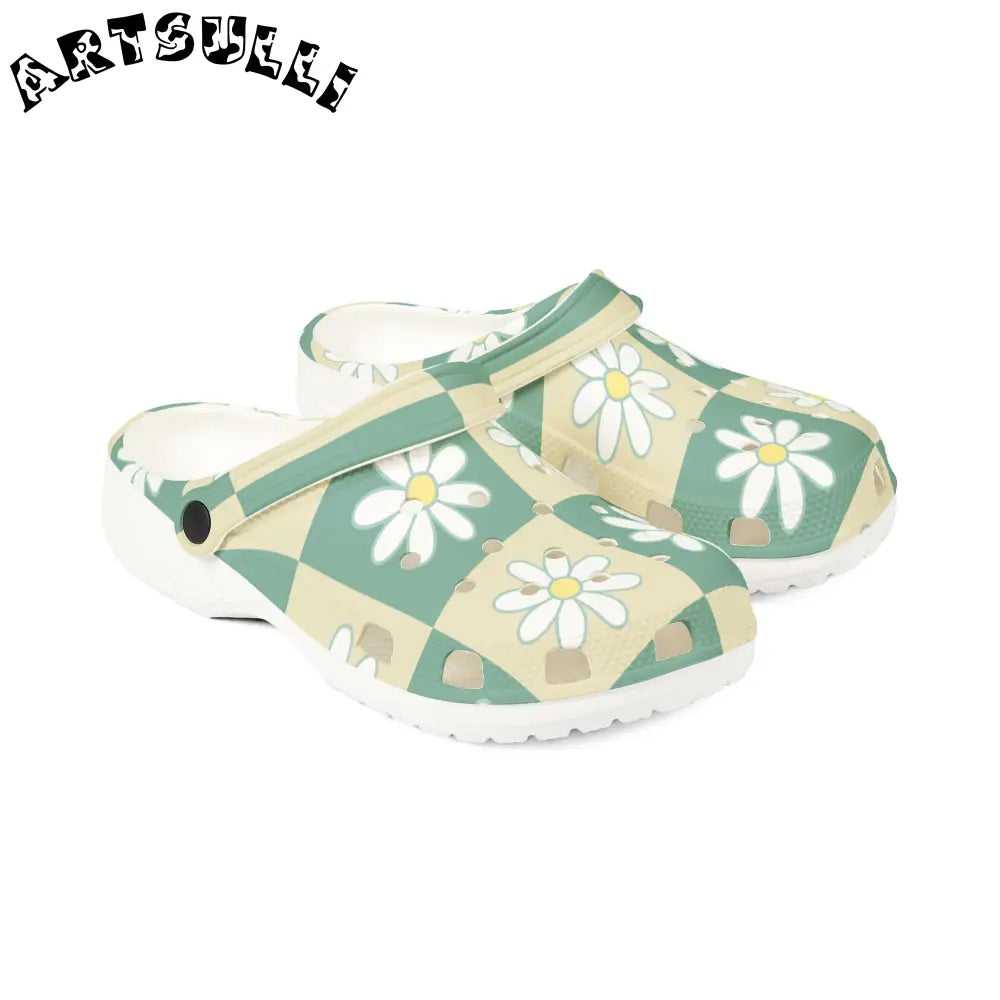 JAKKOUTTHEBXX Retro Daisy Checkerboard Green and Tan EVA Foam Rubber