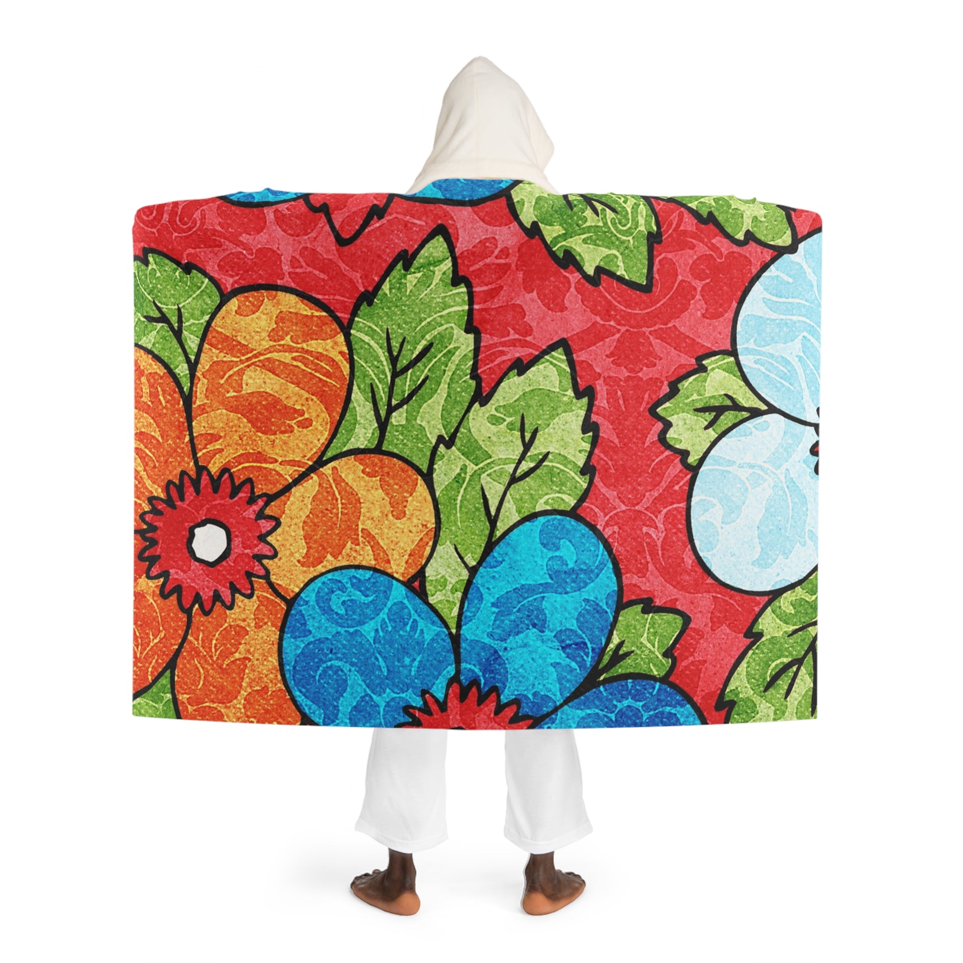 Groovy Red Floral Kl Hooded Sherpa Fleece Blanket, Artsulli - Art is Long, Life is Short, All Over Prints, , , , , , , 