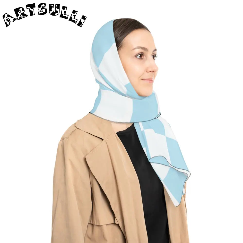 JAKKOUTTHEBXX Checkerboard Sky Blue Poly Scarf JAKKOUTTHEBXX