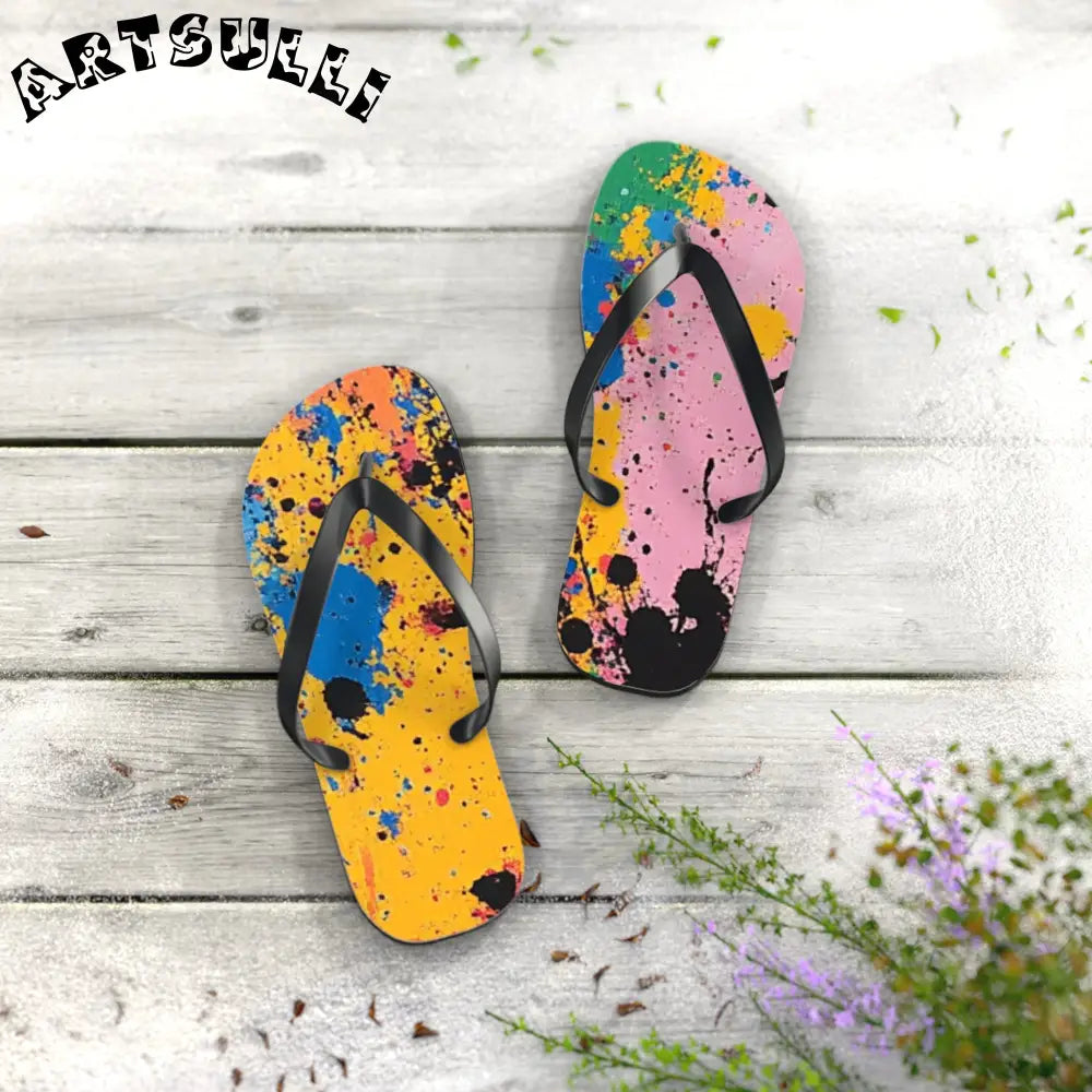 JAKKOUTTHEBXX The Colors Of Paint Splatter Flip Flops JAKKOUTTHEBXX