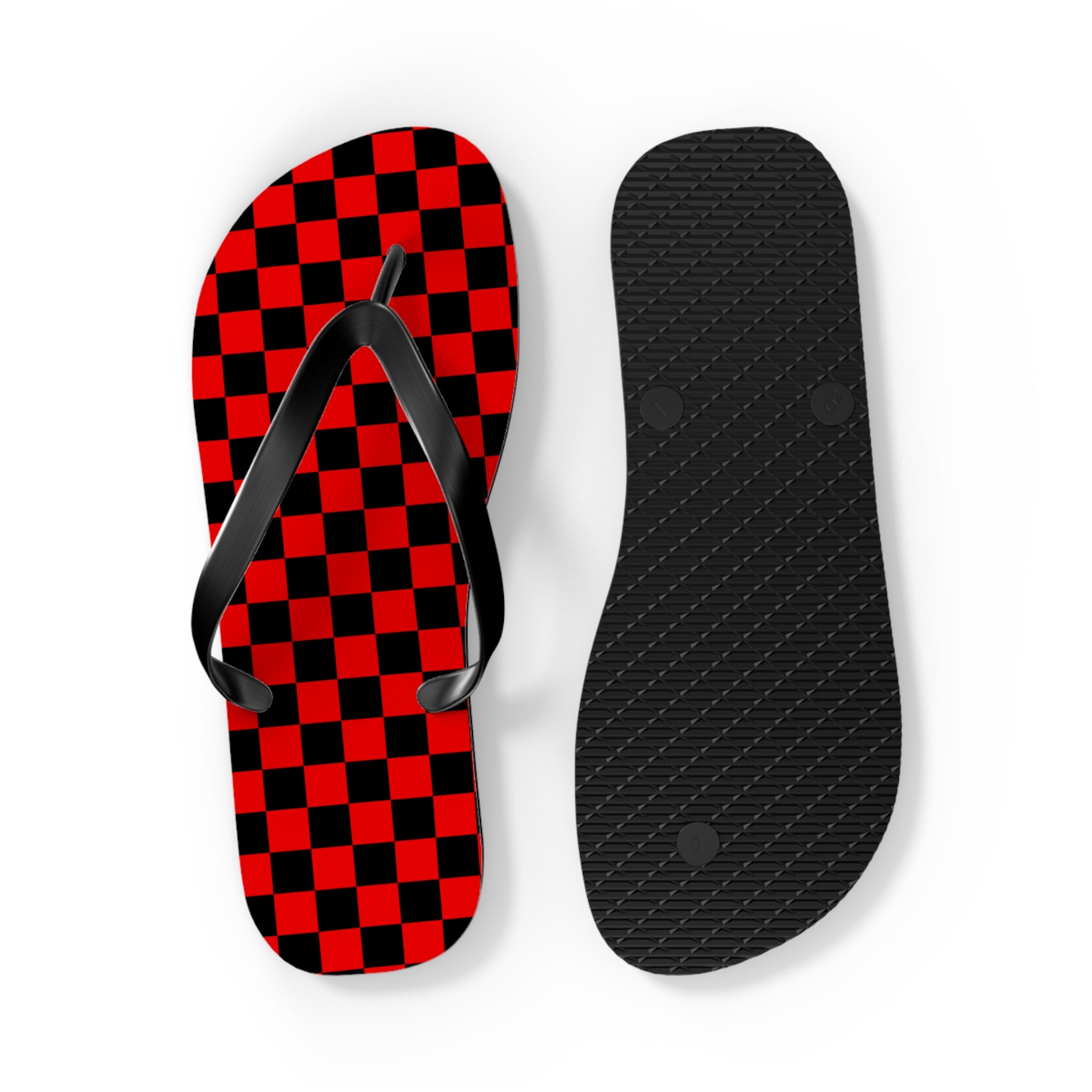 Checkerboard Red and Black Flip Flops, Artsulli - Art is Long, Life is Short, Shoes, , , , , , , 