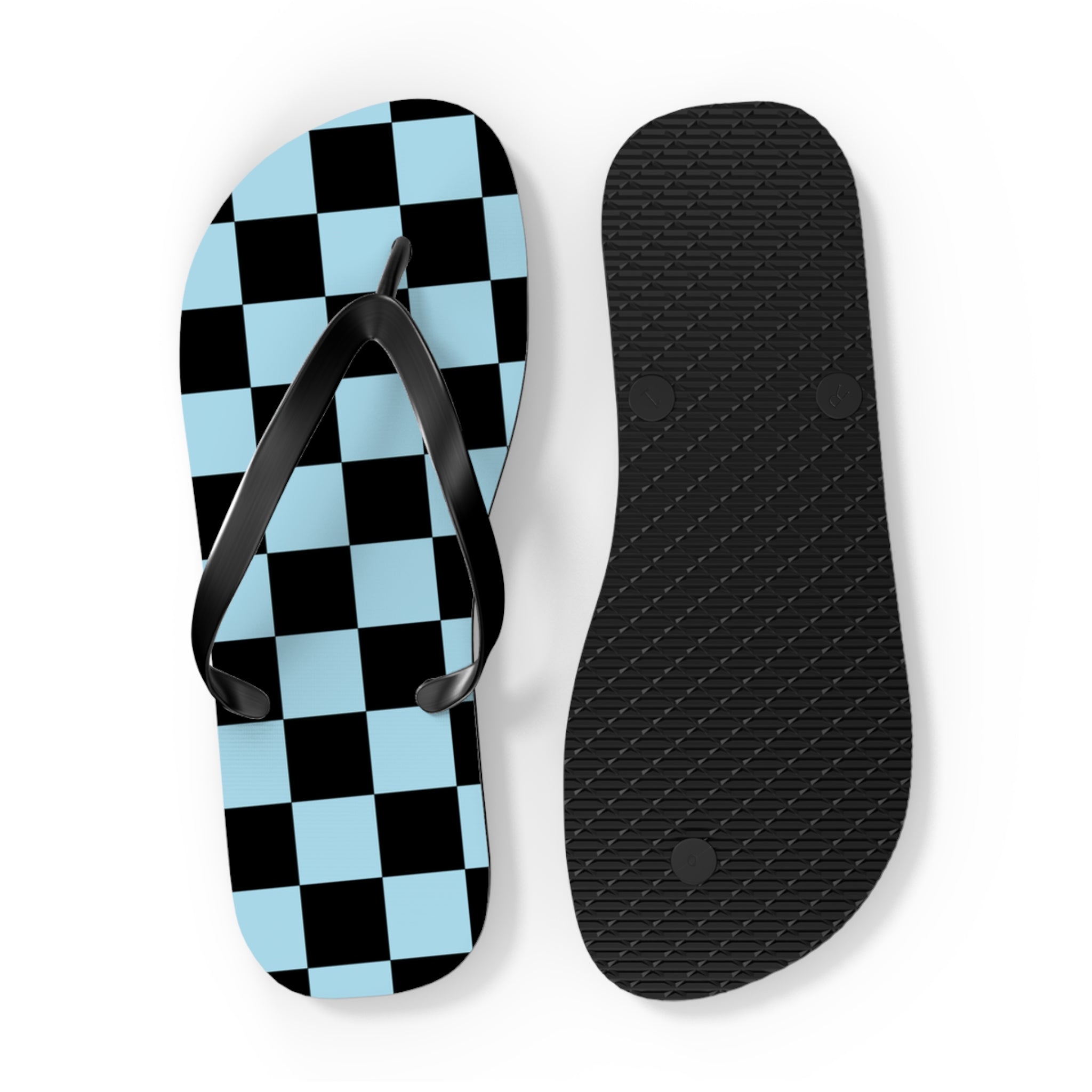 Checkerboard Black and Blue Flip Flops, Artsulli - Art is Long, Life is Short, Shoes, , , , , , , 