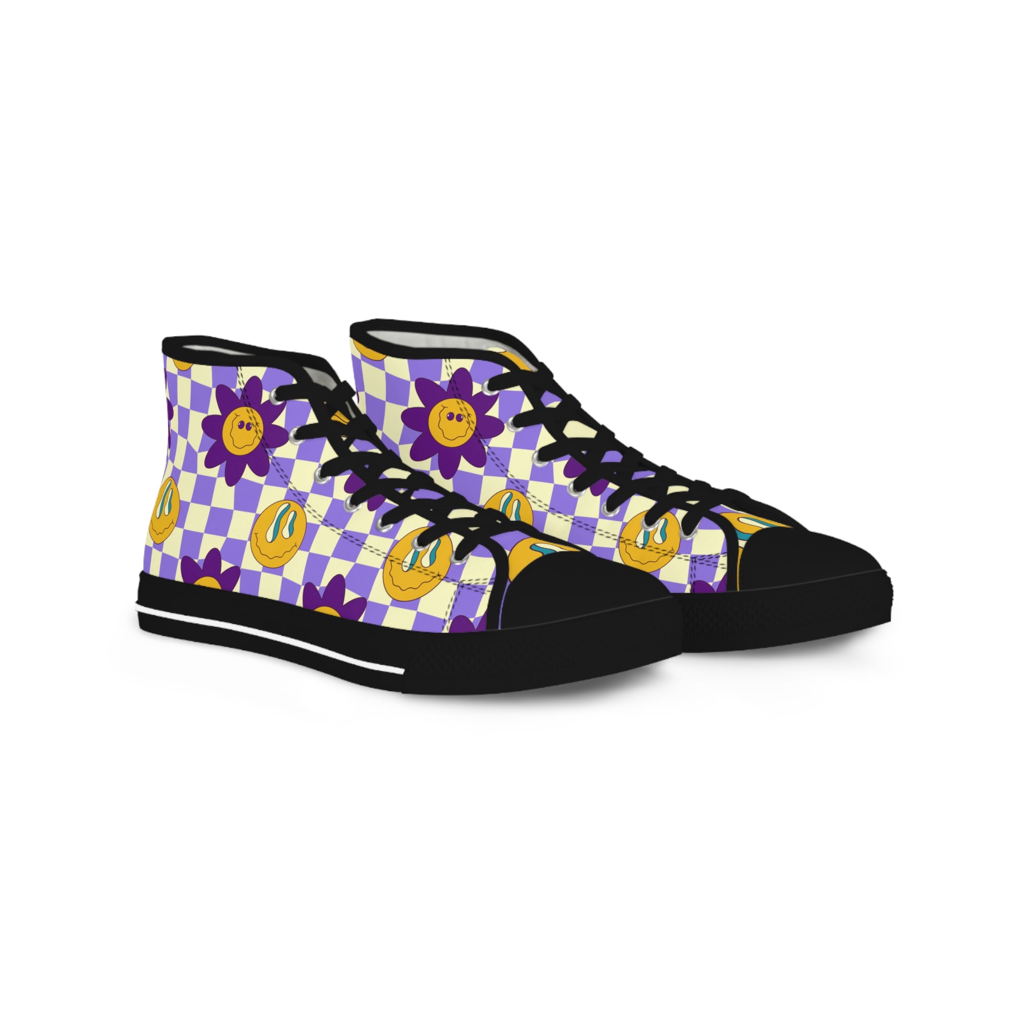 Trippy Flower Power Men's High Top Sneakers, Artsulli - Art is Long, Life is Short, Shoes, Size, US 5, Color, Black sole, , , 13574454615856