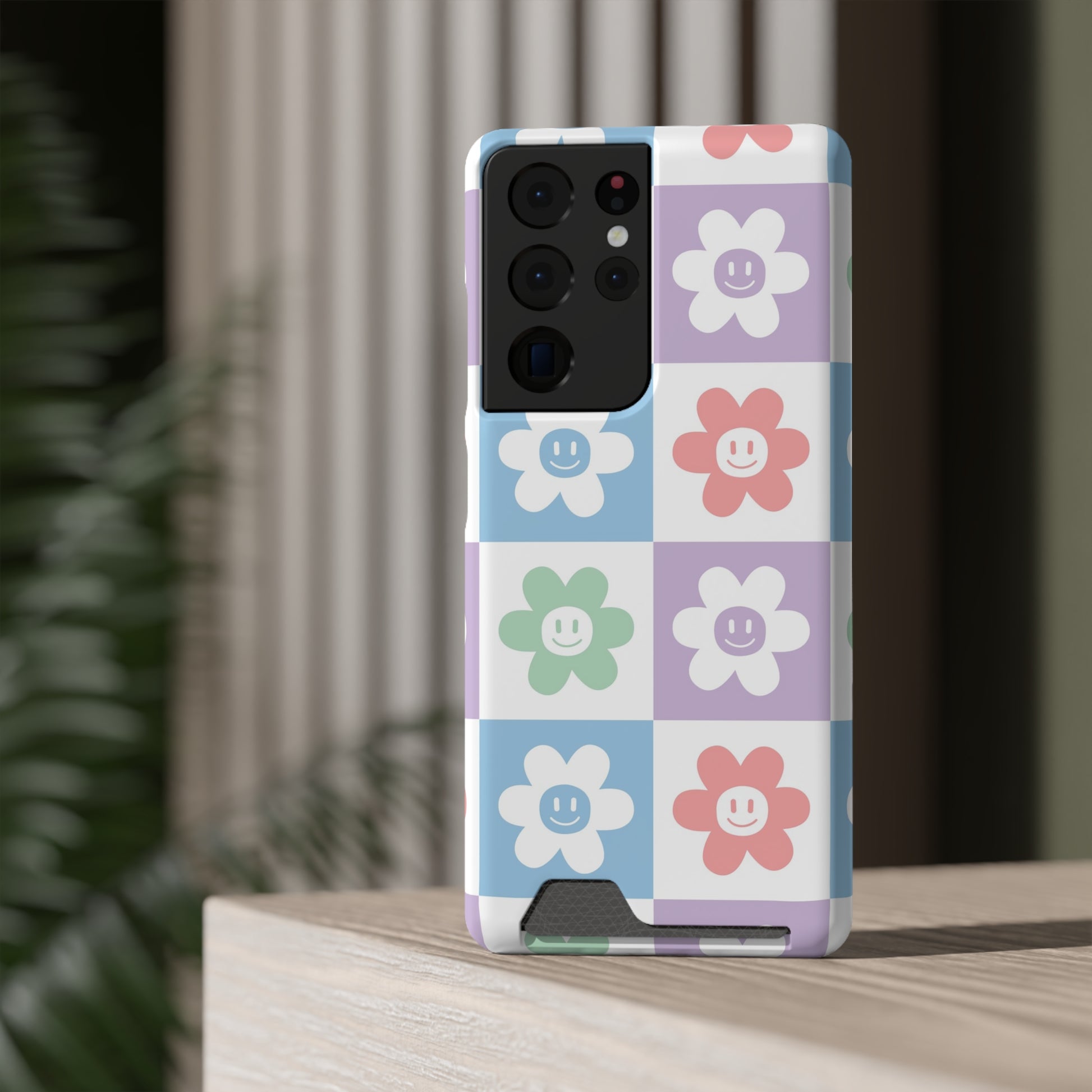 Chessboard x Smiley Face Flowers Multi-Color Phone Case With Card Holder, Artsulli - Art is Long, Life is Short, Phone Case, , , , , , , 