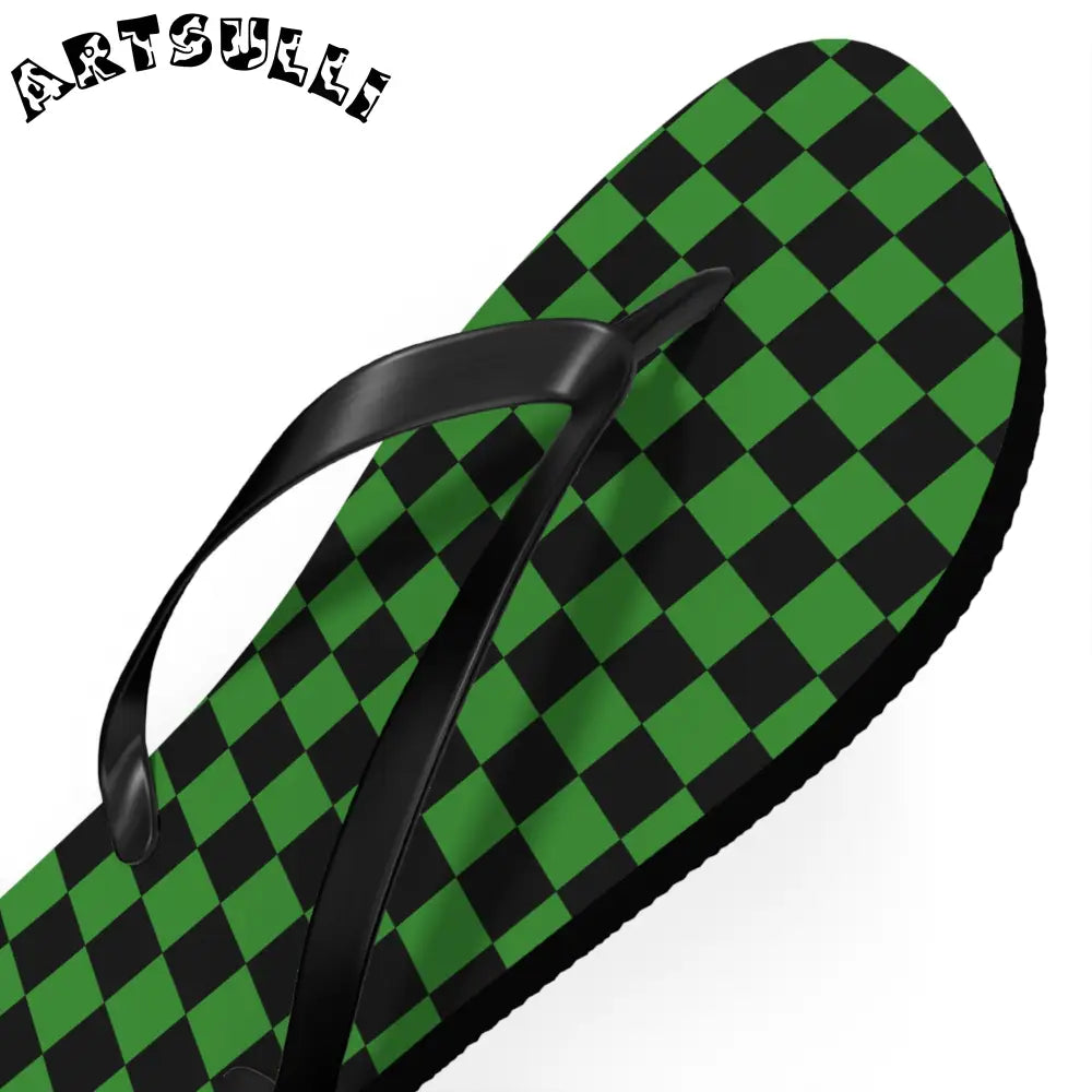 JAKKOUTTHEBXX Checkerboard Green and Black Flip Flops JAKKOUTTHEBXX