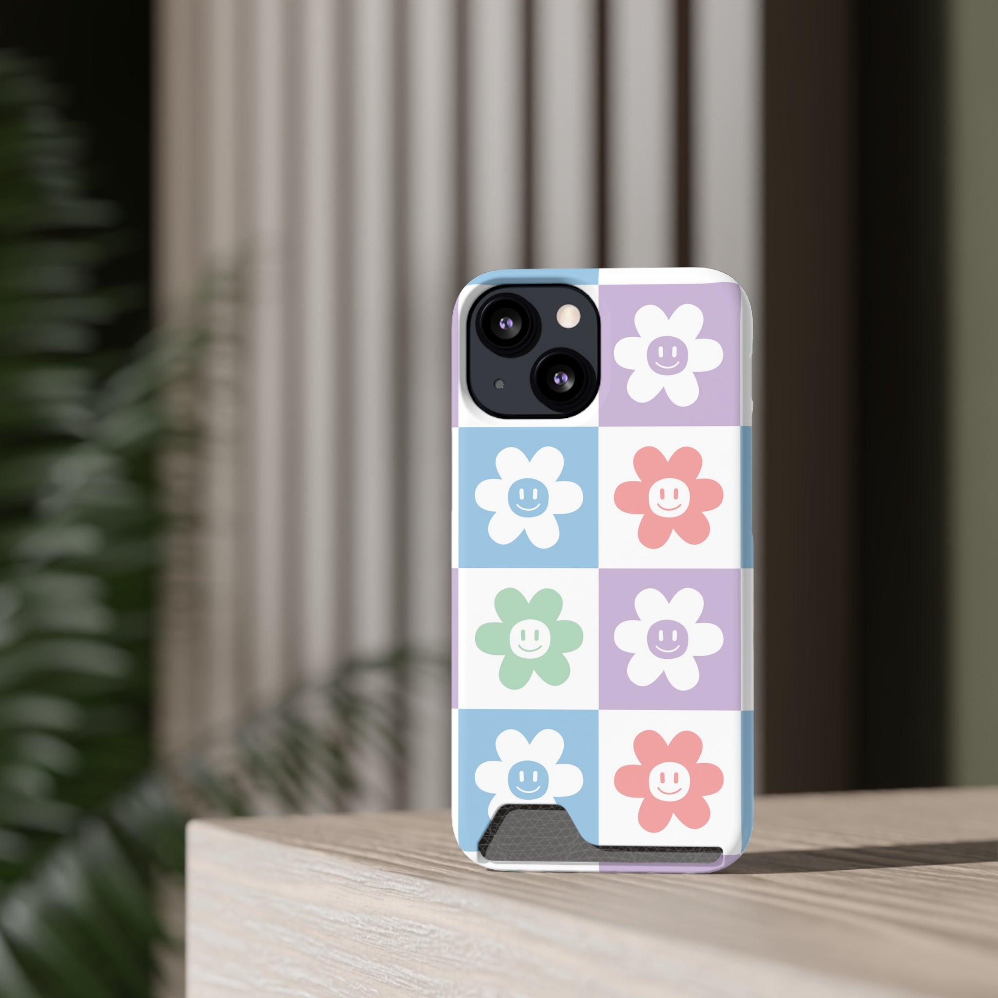 Chessboard x Smiley Face Flowers Multi-Color Phone Case With Card Holder, Artsulli - Art is Long, Life is Short, Phone Case, , , , , , , 