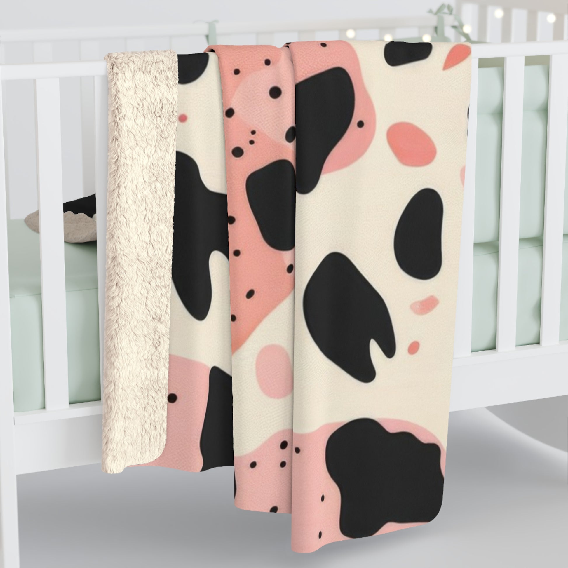 Organic Cow Print Cream and Pink Sherpa Fleece Blanket, Artsulli - Art is Long, Life is Short, Home Decor, , , , , , , 