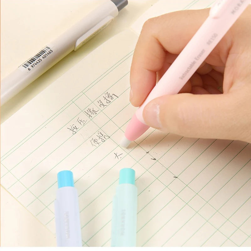 Press Eraser Pen with Replaceable Core Retractable and Pushable Art Eraser for Students and Children Stationery Supplies