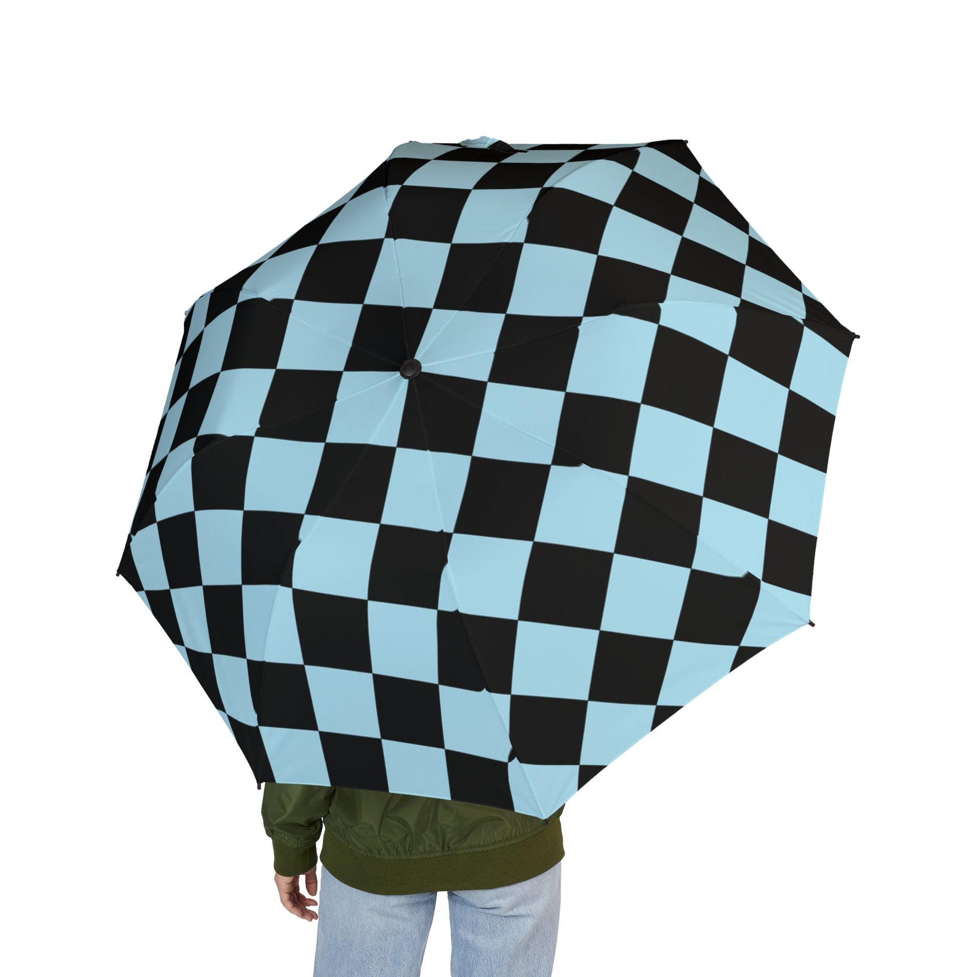 Checkerboard Black and Blue Semi-Automatic Foldable Umbrella, Artsulli - Art is Long, Life is Short, Accessories, , , , , , , 
