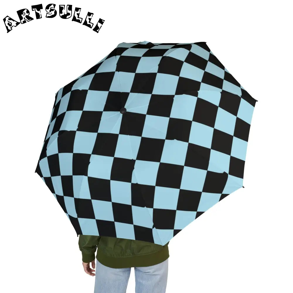 JAKKOUTTHEBXX Checkerboard Black and Blue Semi-Automatic Foldable