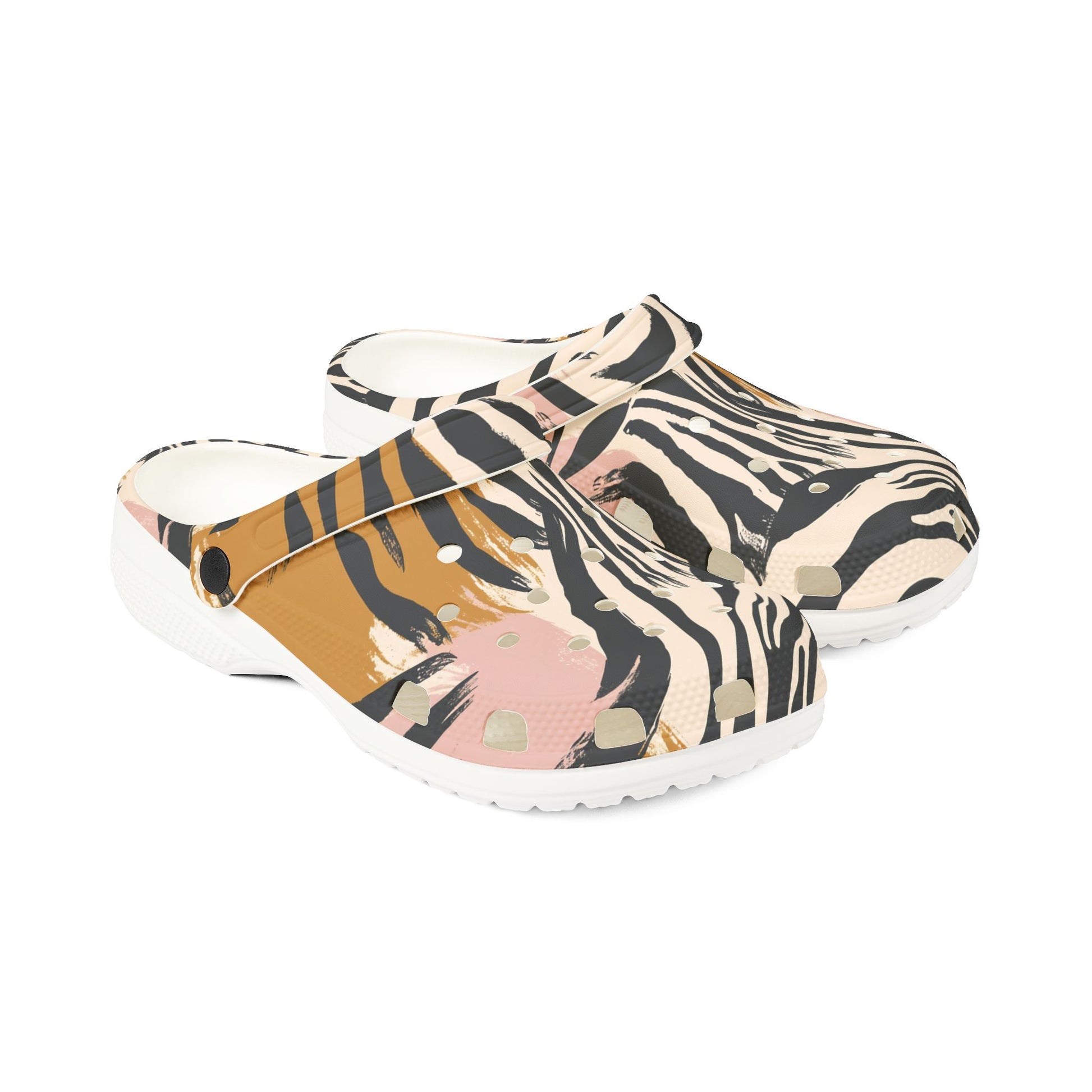 Beige Zebra Jungle Flats EVA Foam Rubber Shoes (AOP), Artsulli - Art is Long, Life is Short, Shoes, , , , , , , 