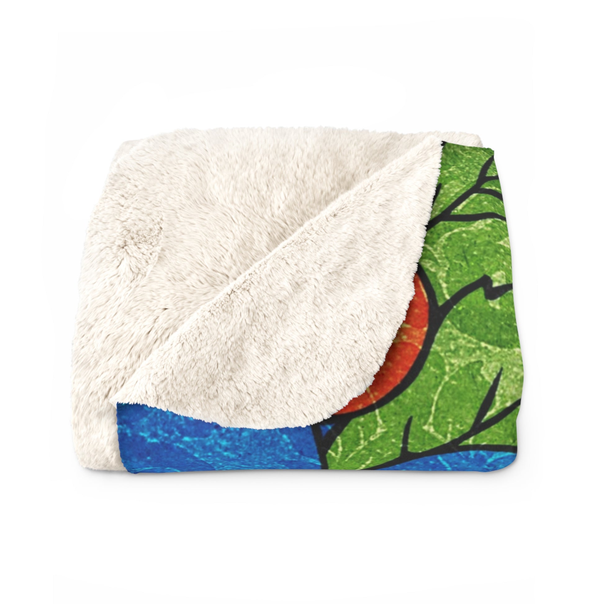 Blue Orange Groovy Sherpa Fleece Blanket, Artsulli - Art is Long, Life is Short, Home Decor, , , , , , , 
