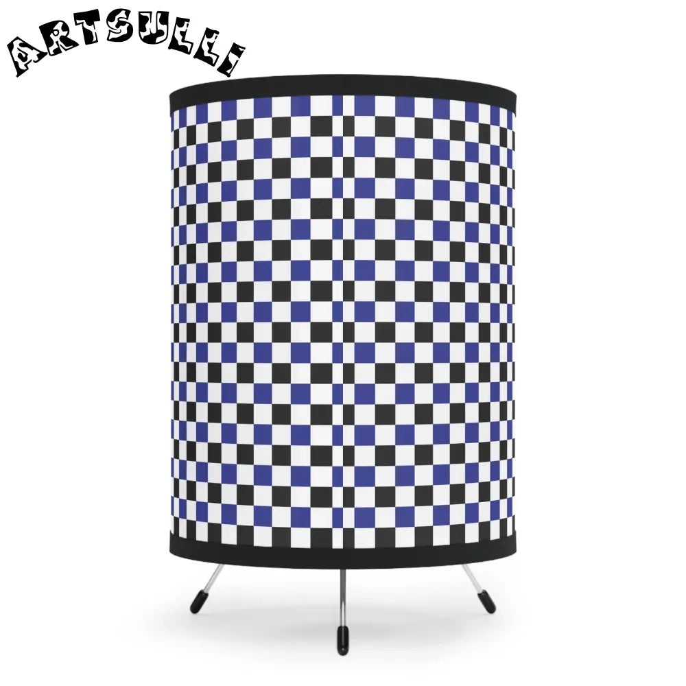 JAKKOUTTHEBXX Checkerboard Blue White and Black Tripod Lamp