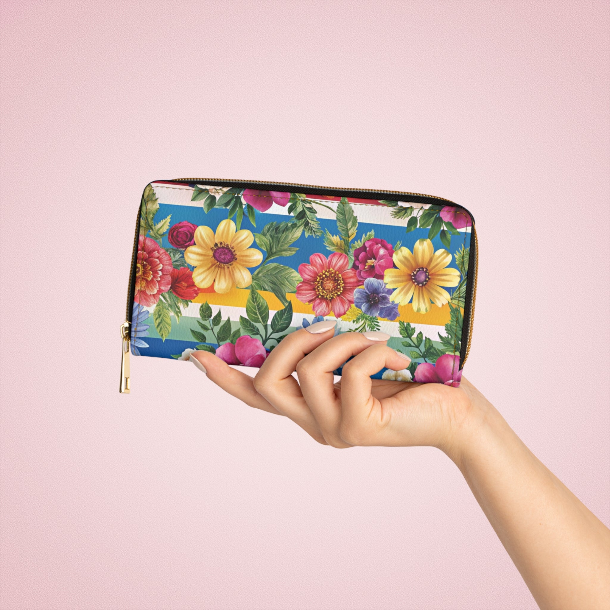 Floral Stripe 4K II Zipper Wallet, Artsulli - Art is Long, Life is Short, Accessories, , , , , , , 