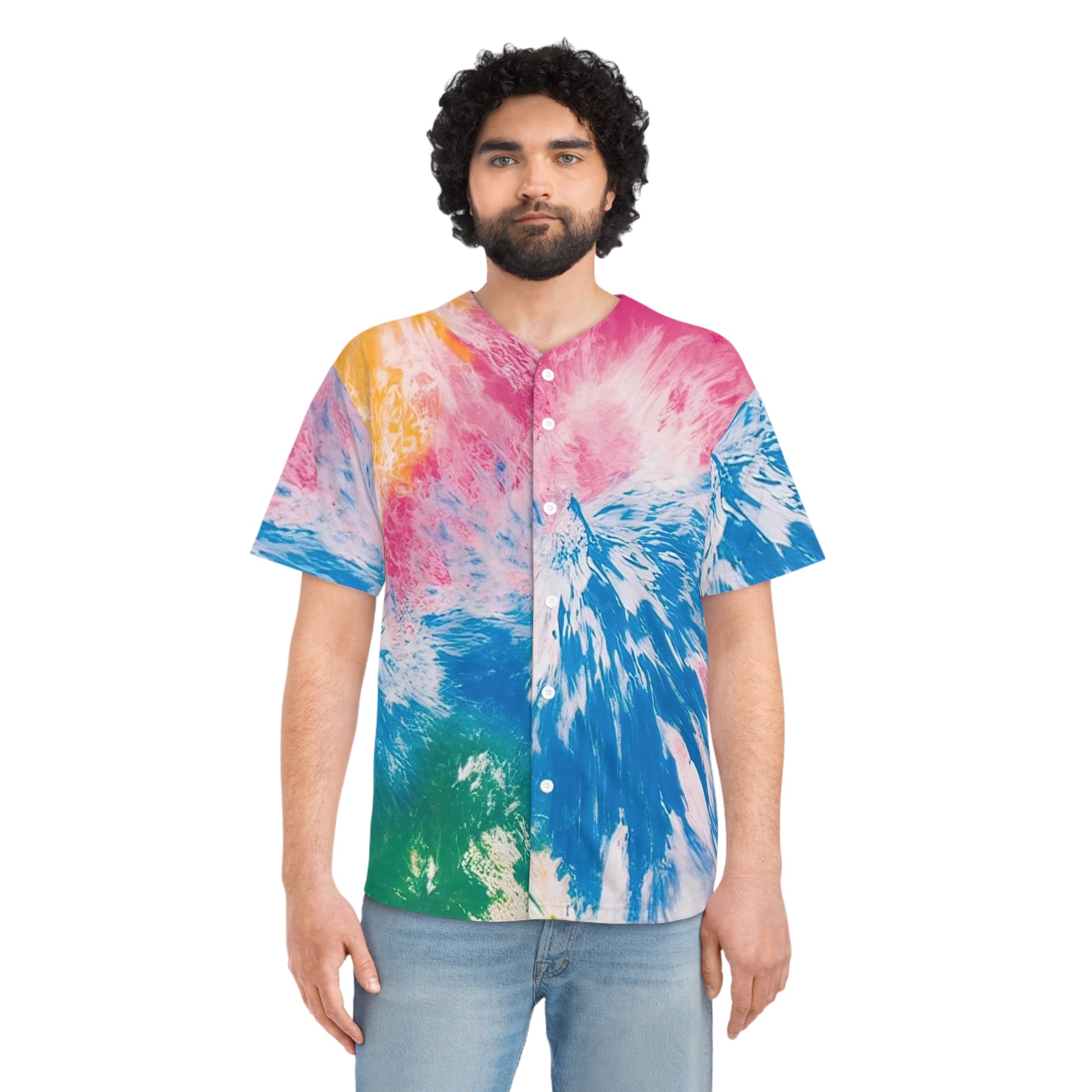Tie Dye Splash Men's Baseball Jersey (AOP), Artsulli - Art is Long, Life is Short, All Over Prints, , , , , , , 