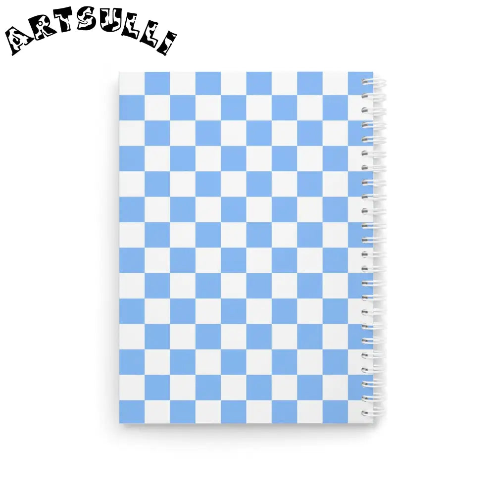 JAKKOUTTHEBXX Checkerboard White and Light Blue Spiral Notebook