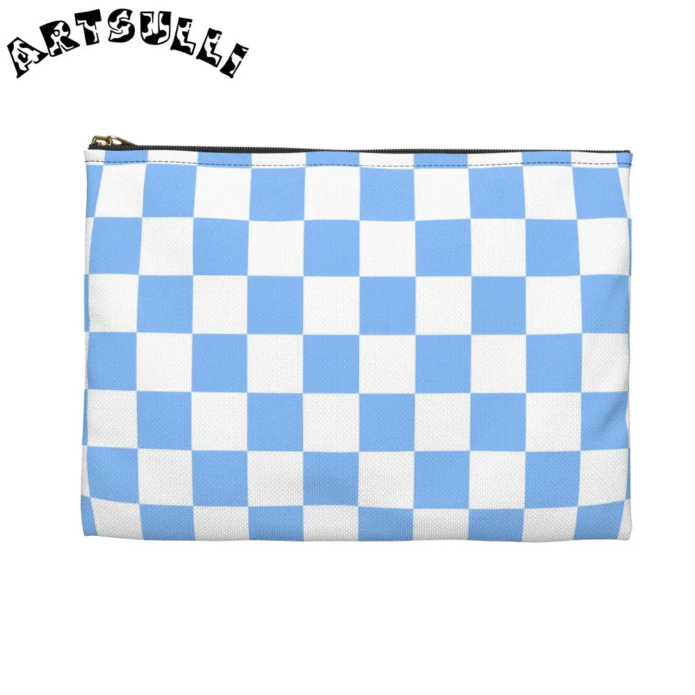 JAKKOUTTHEBXX Checkerboard White and Light Blue Accessory Pouch
