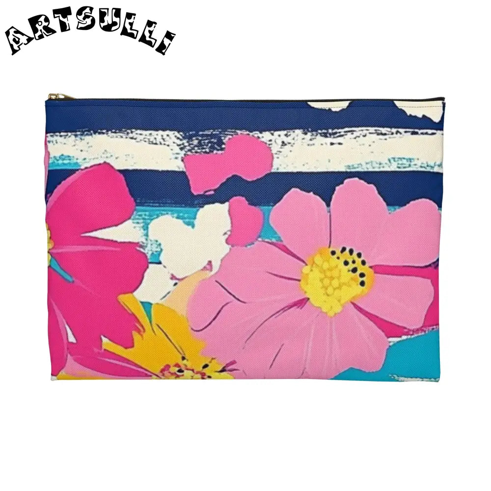 JAKKOUTTHEBXX Dayglo Floral Stripes Multi-Color Accessory Pouch