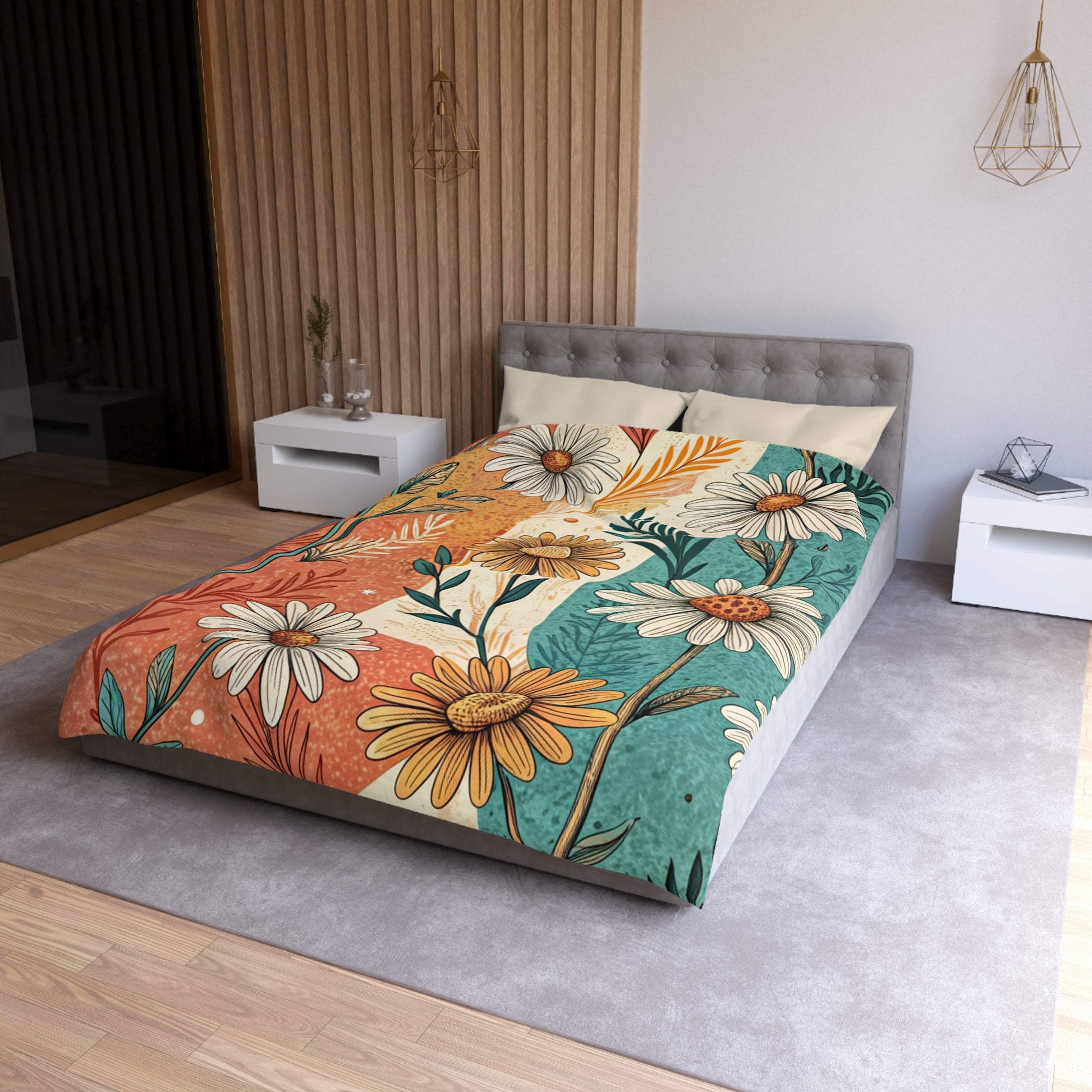 Retro Daisy Dream Microfiber Duvet Cover, Artsulli - Art is Long, Life is Short, Home Decor, , , , , , , 
