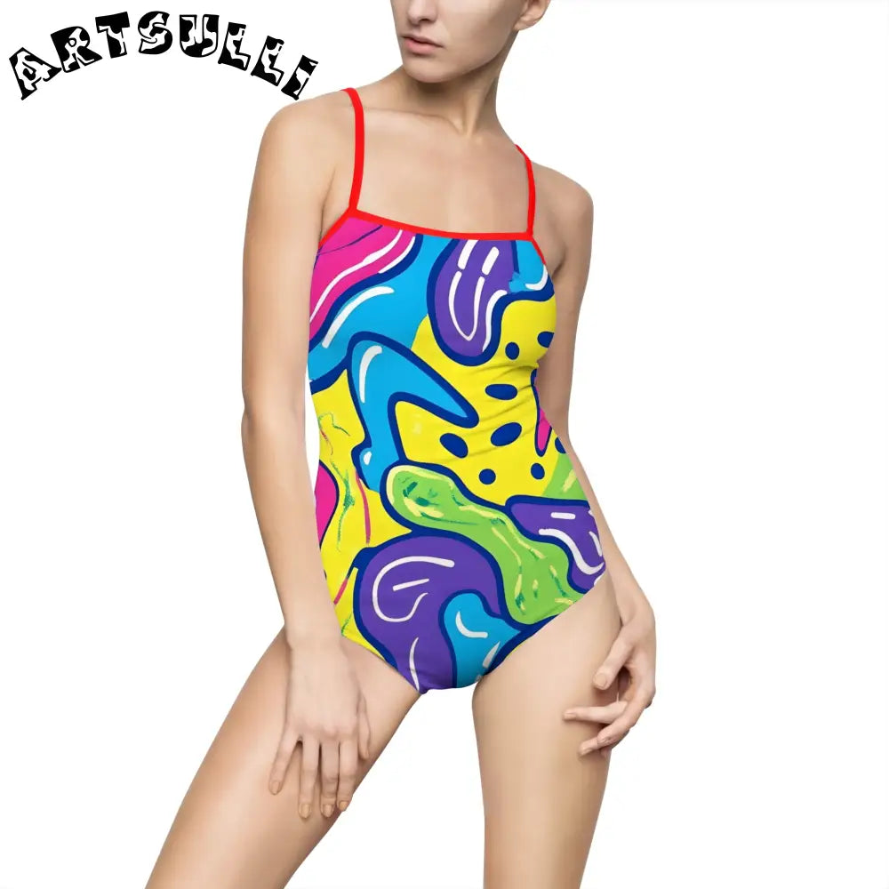 JAKKOUTTHEBXX Colorful Abstract Print One-Piece Swimsuit 2025